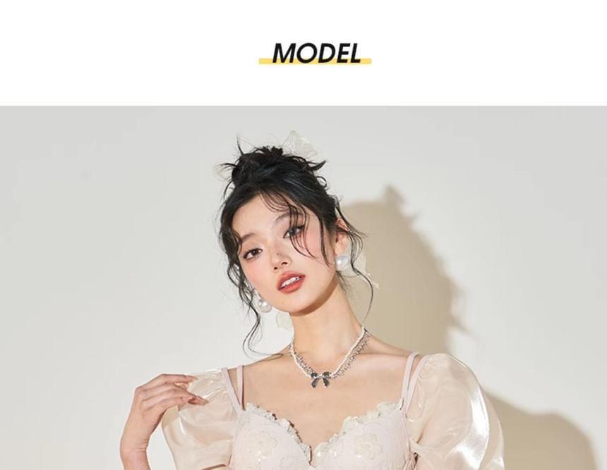 Short Sleeve Sweetheart Neck Floral Patterned Sequin Swimdress Product Image
