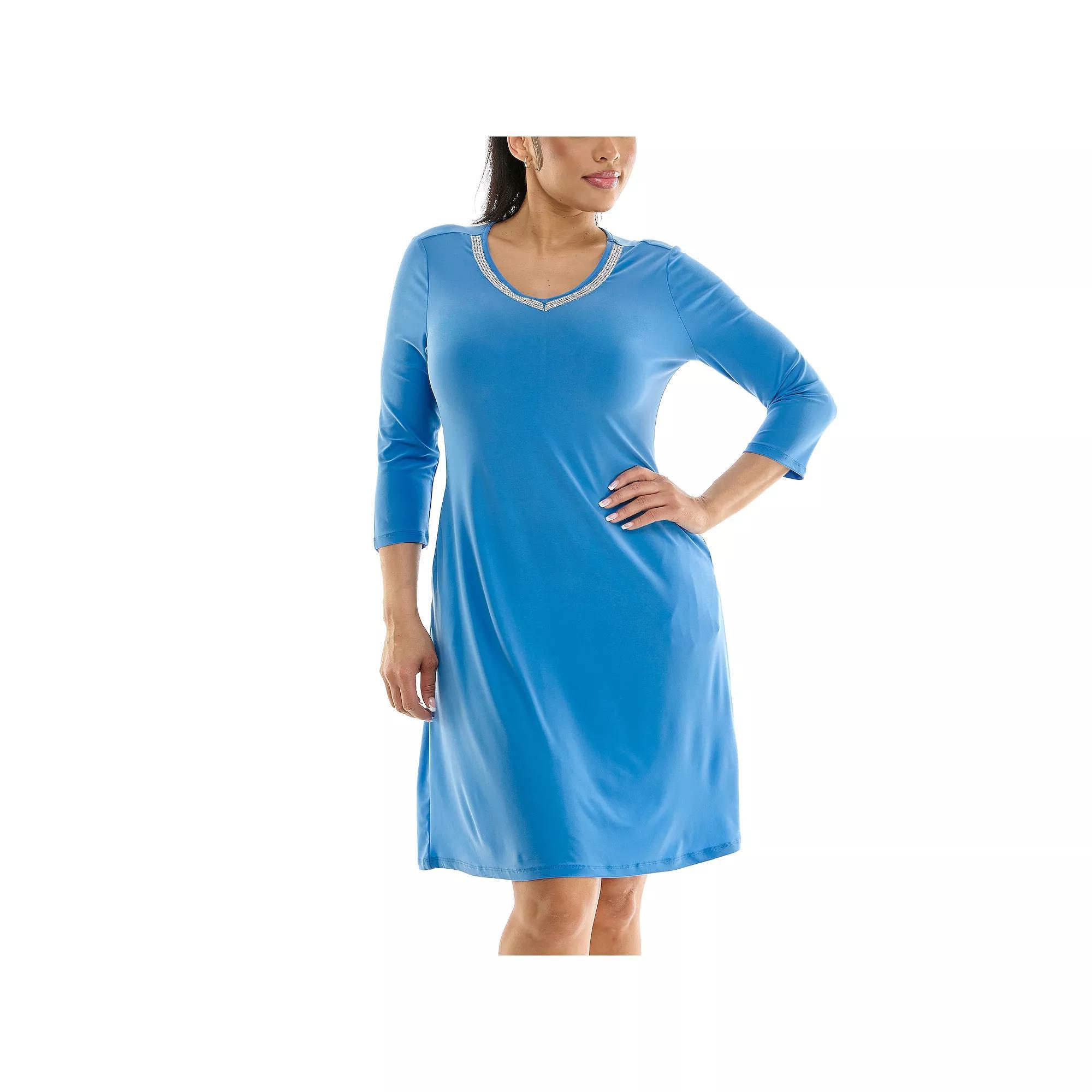 Women's Nina Leonard Necklace Trim Pocket Dress, Size: Small, Blue Product Image