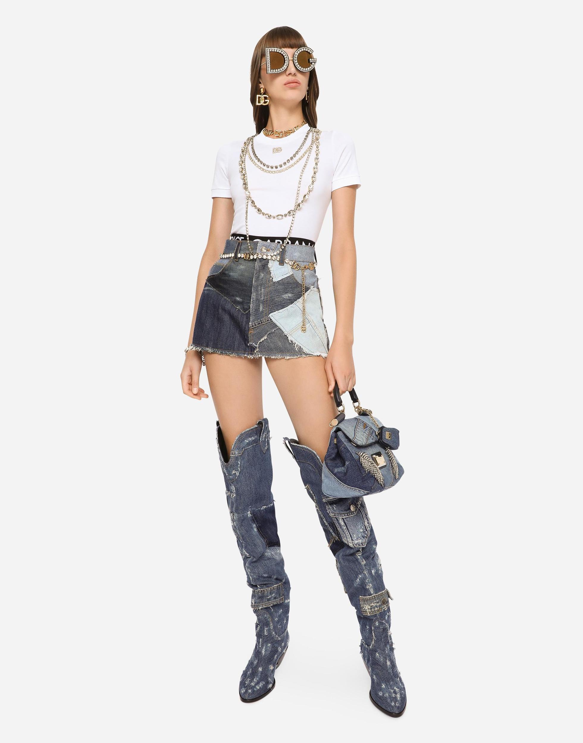 DOLCE & GABBANA Belt With Rhinestone Embellishment And Dg Logo In Gold Product Image