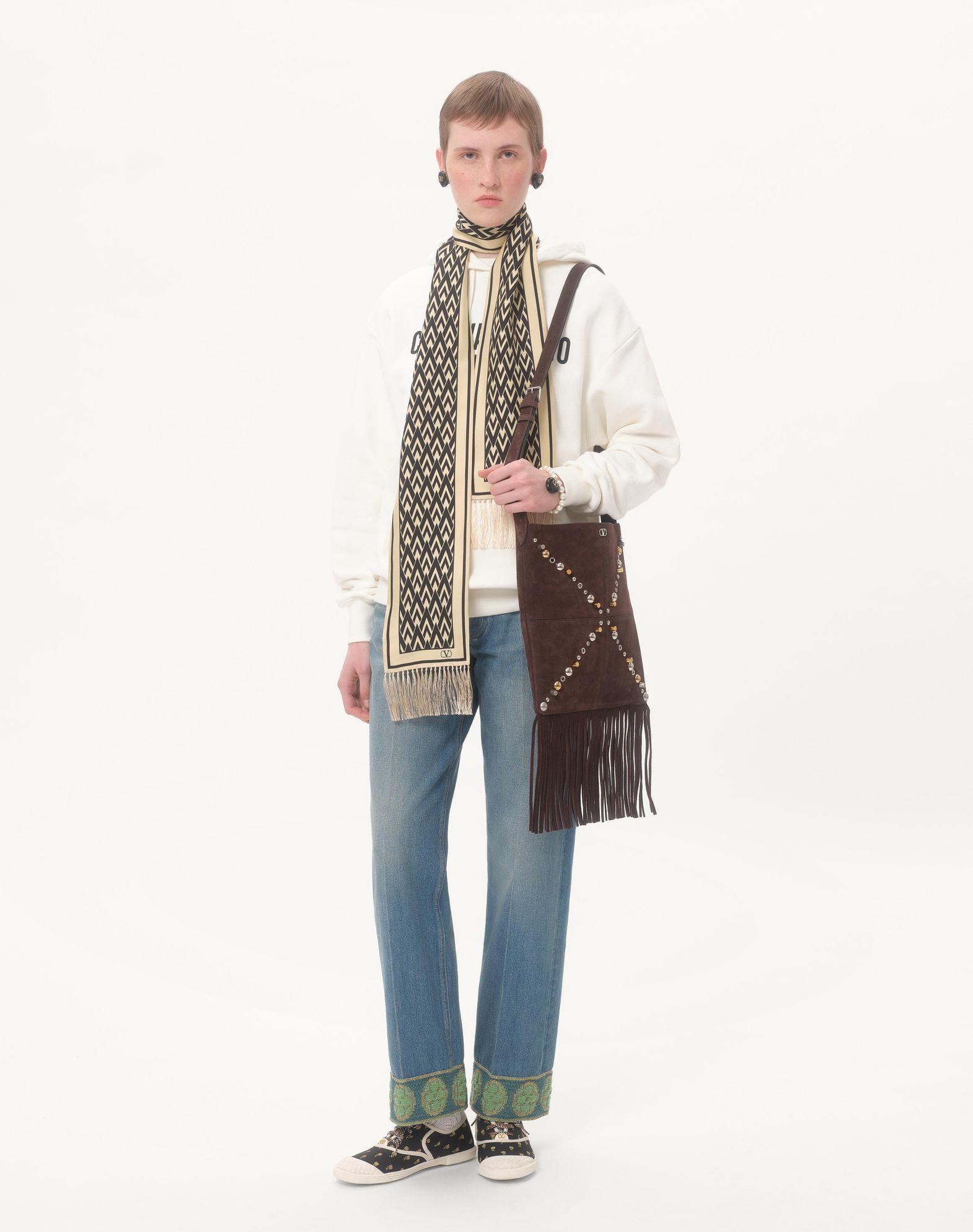 Valentino Garavani Nellcôte Suede Shoulder Bag With Fringes Product Image