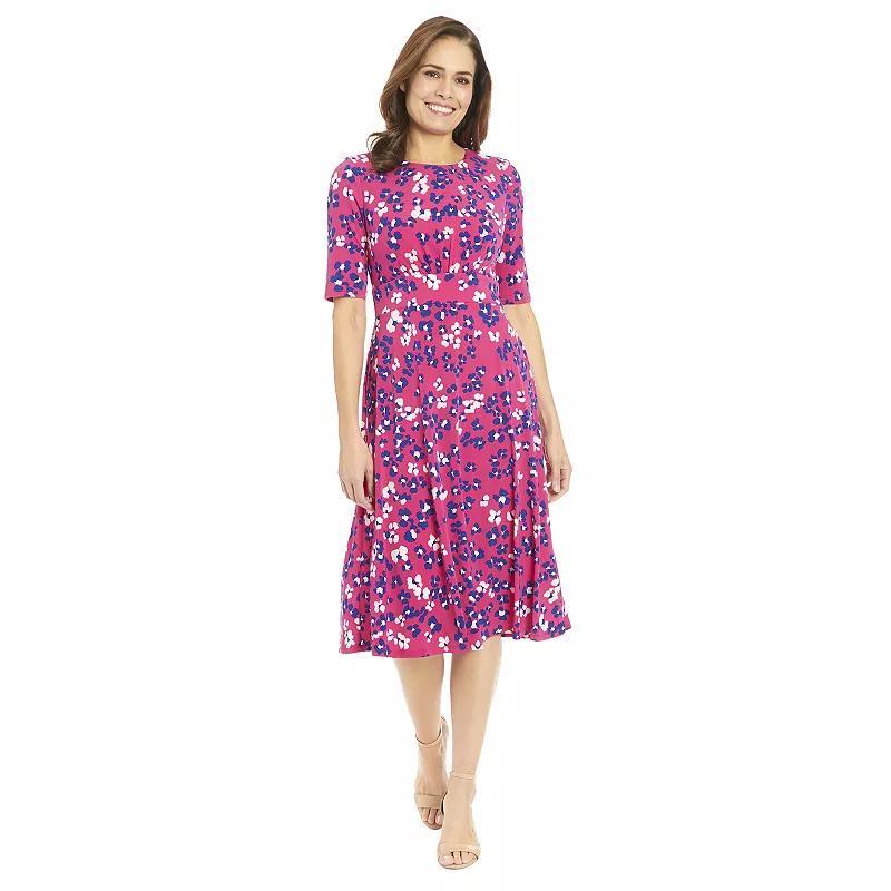 Women's London Times Printed Midi A-Line Dress, Size: 6, Navy Pink Product Image