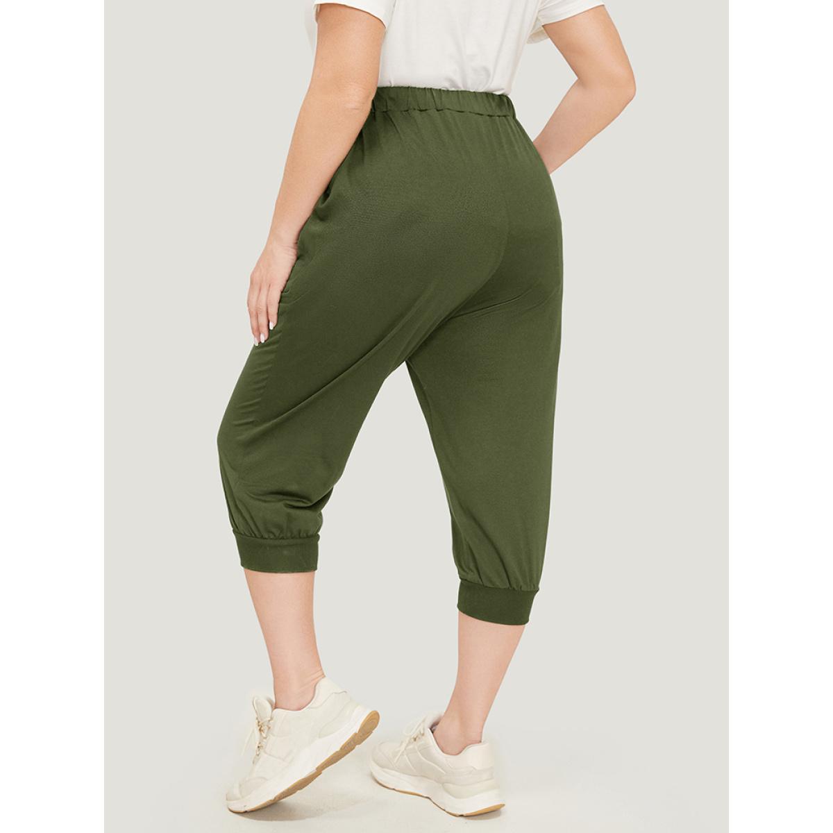 Plus Size Solid Knot Front Pocket Carrot Pants Women ArmyGreen Casual High Rise Dailywear Pants BloomChic 14-16/1X Product Image