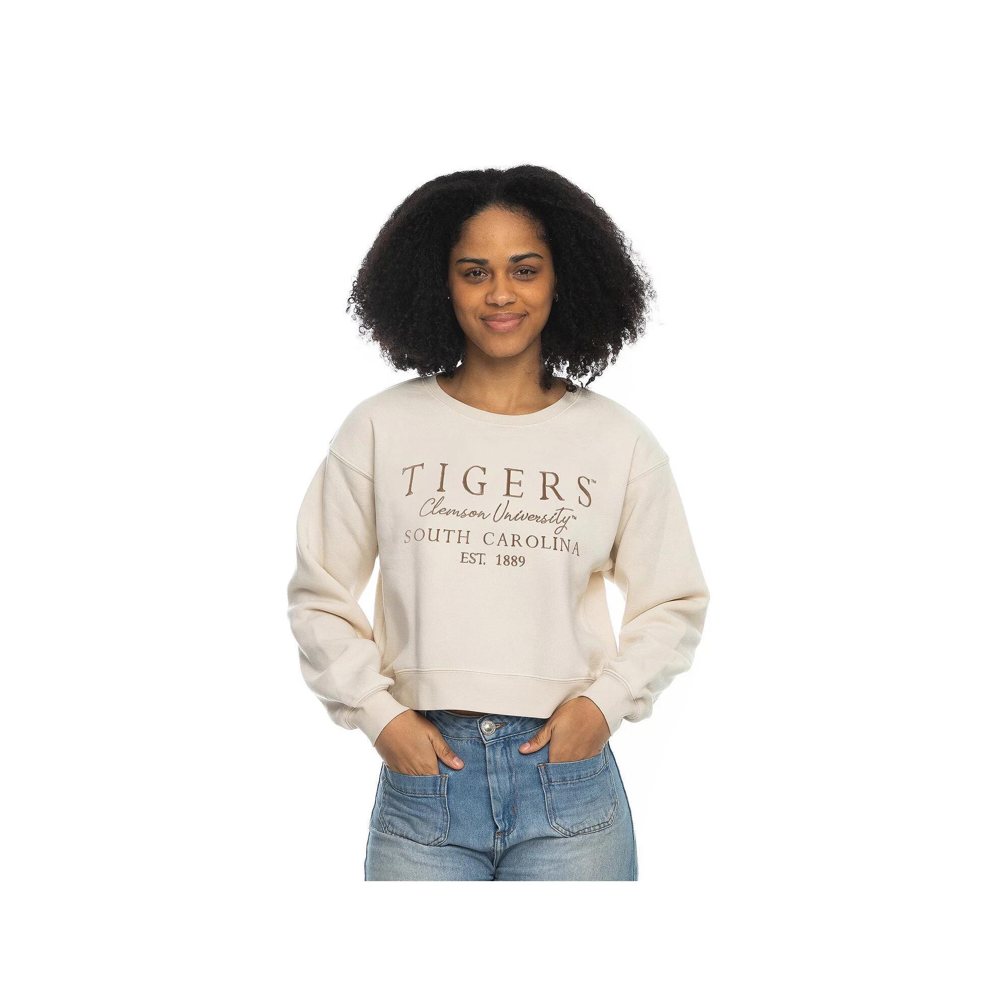 Women's ZooZatz Tan Clemson Tigers Cropped Crewneck Sweatshirt, Size: Small, Team Product Image