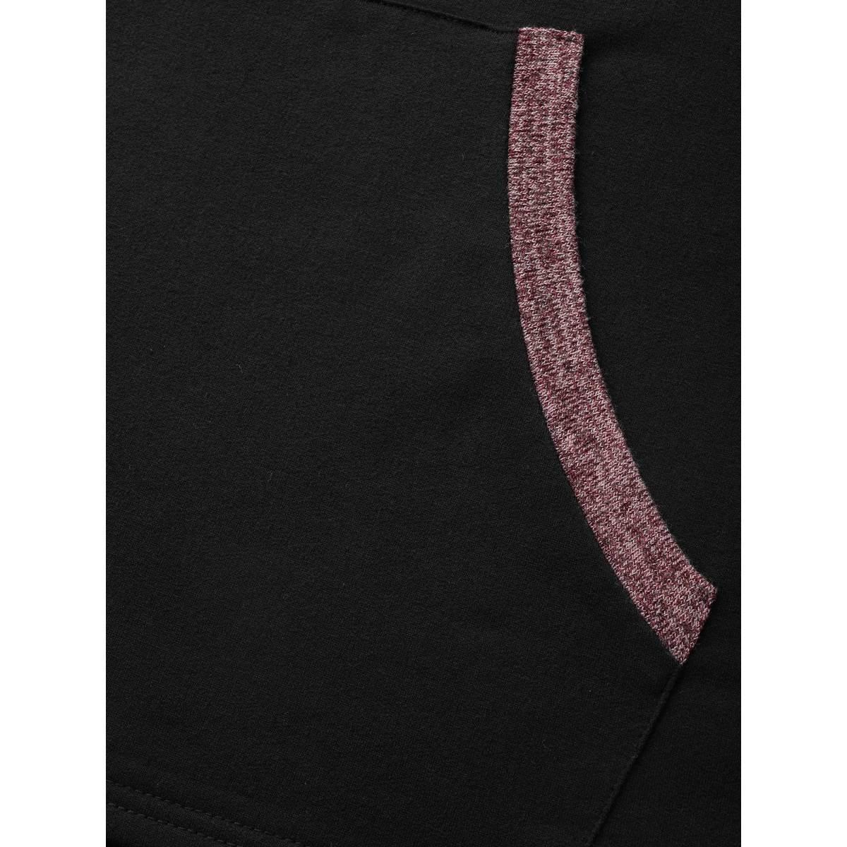 Plus Size Striped Contrast Pocket Raglan Sleeve High Low Hem Sweatshirt Women Maroon Casual Contrast Round Neck Everyday Sweatshirts BloomChic 30/6X Product Image