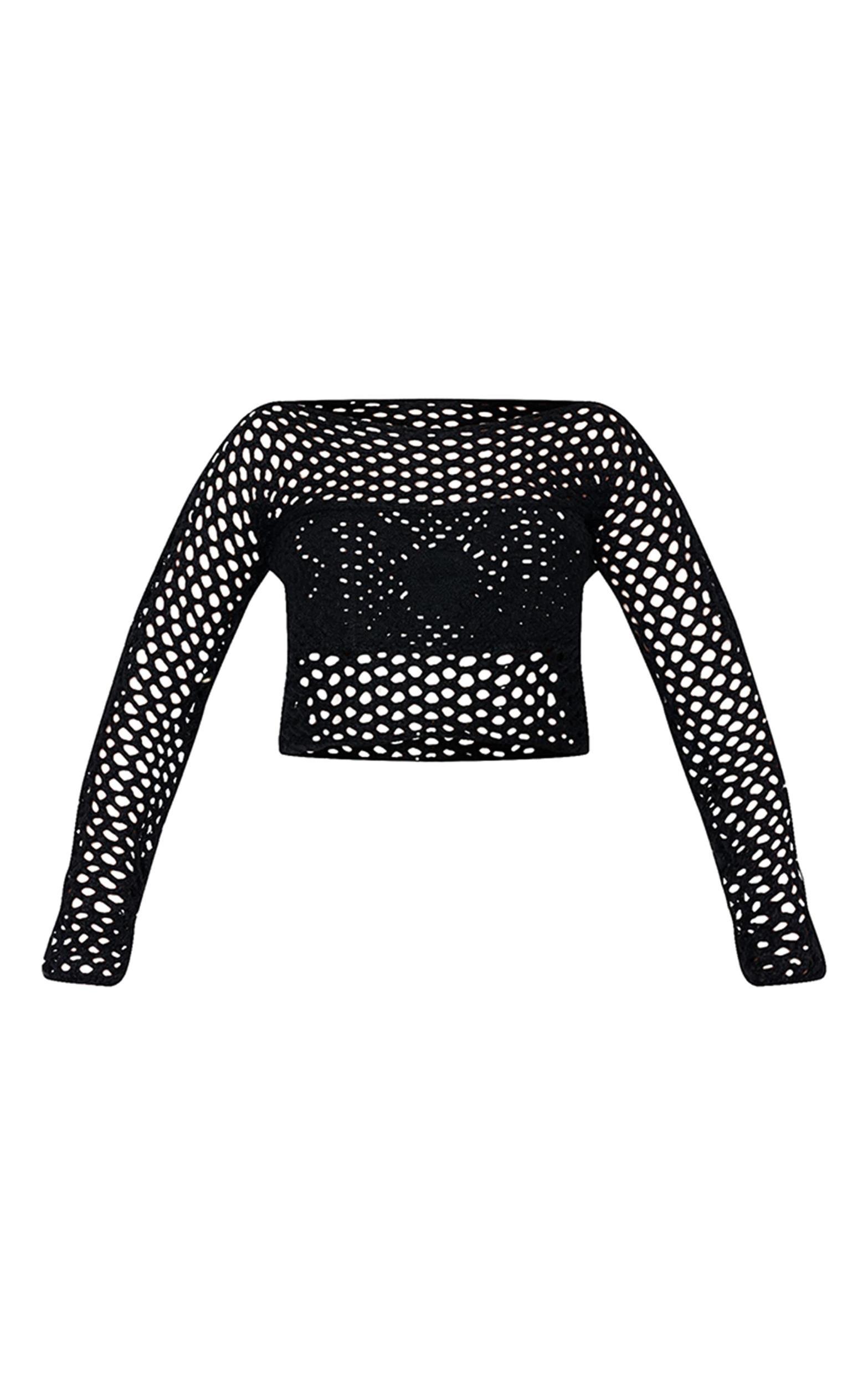 Black Flower Embossed Crochet Oversized Top Product Image