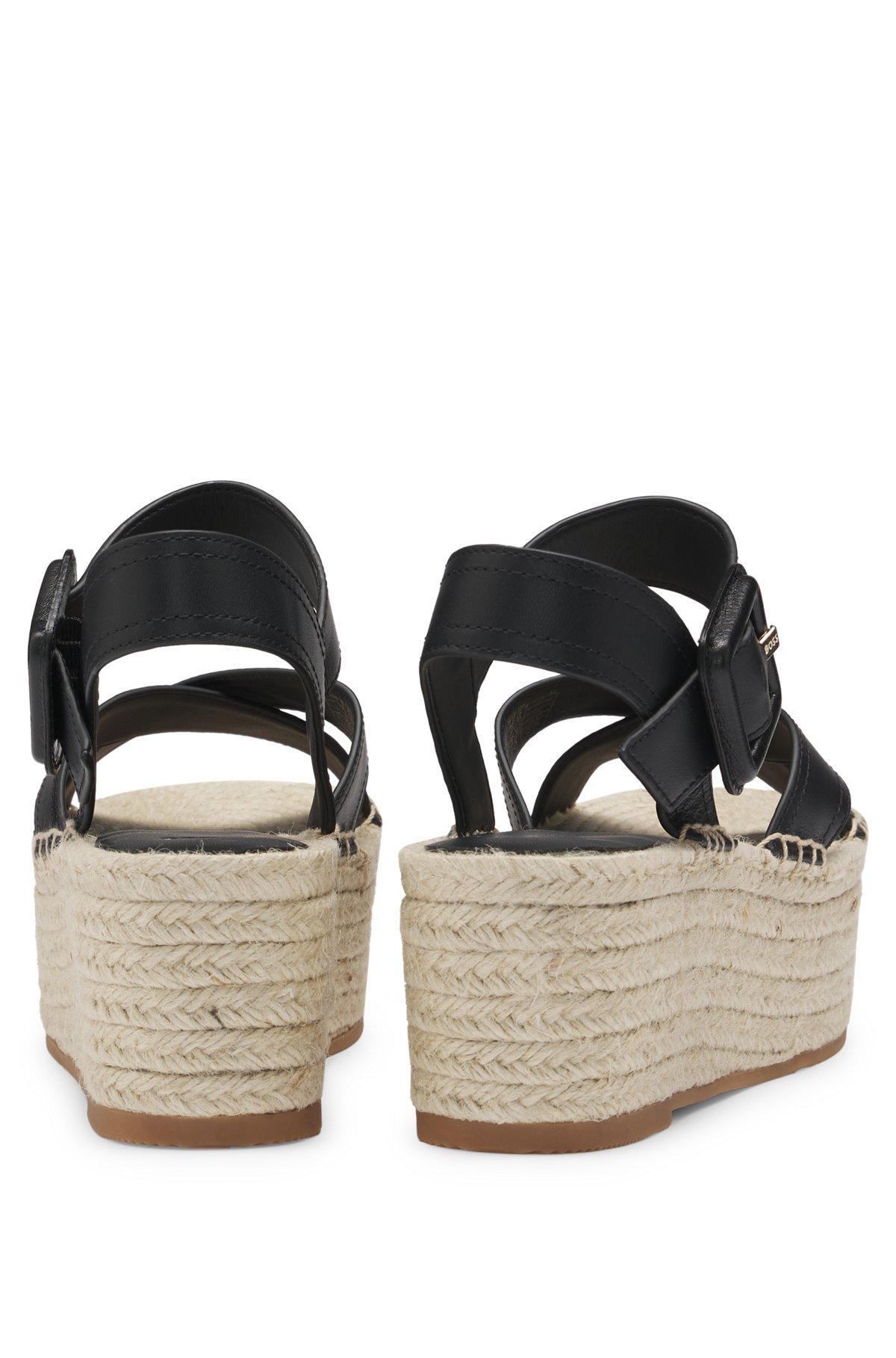 BOSS - Leather sandals with platform sole - Black Product Image