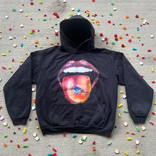 Sopula Vintage Fashion Lips Print Pattern Hooded Sweatshirt Product Image
