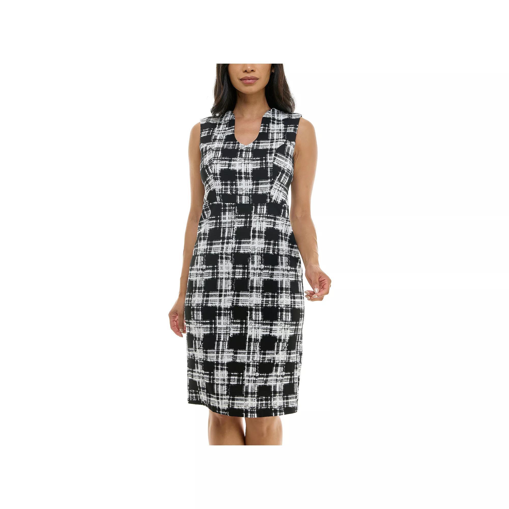 Women's Nina Leonard U-Neck Midi Sheath Dress, Size: XL, Black Red Product Image