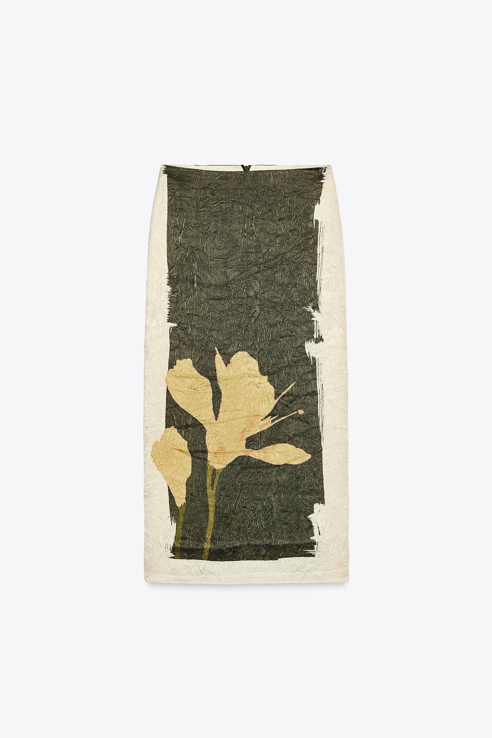 PRINTED WRINKLED EFFECT MIDI SKIRT Product Image