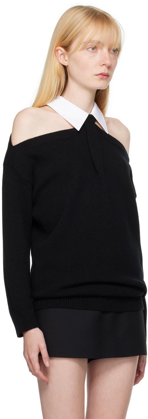 VALENTINO Black Spread Collar Sweater In 0ni Nero/bianco Product Image