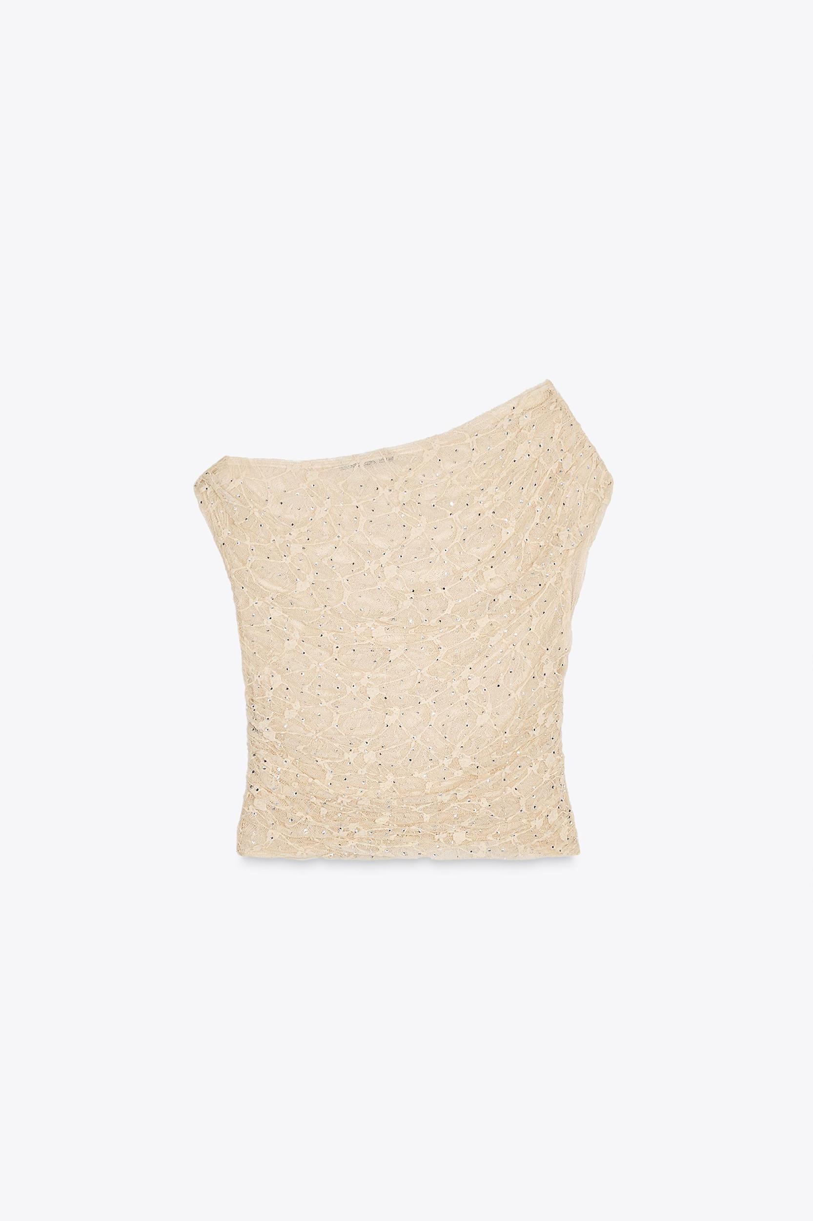 DRAPED RHINESTONE LACE TOP Product Image