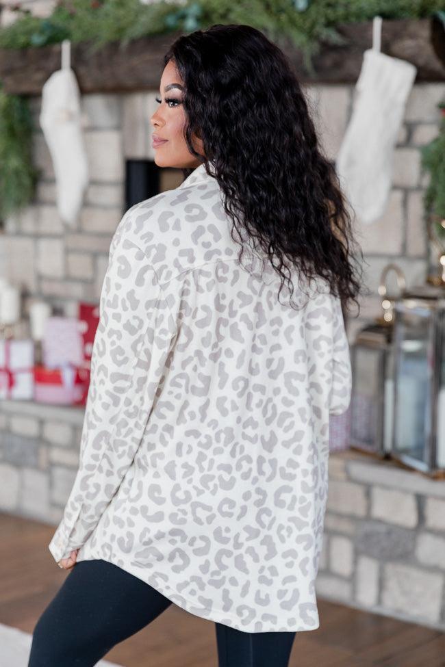 In Those Days Ivory and Tan Leopard Knit Shacket FINAL SALE Product Image