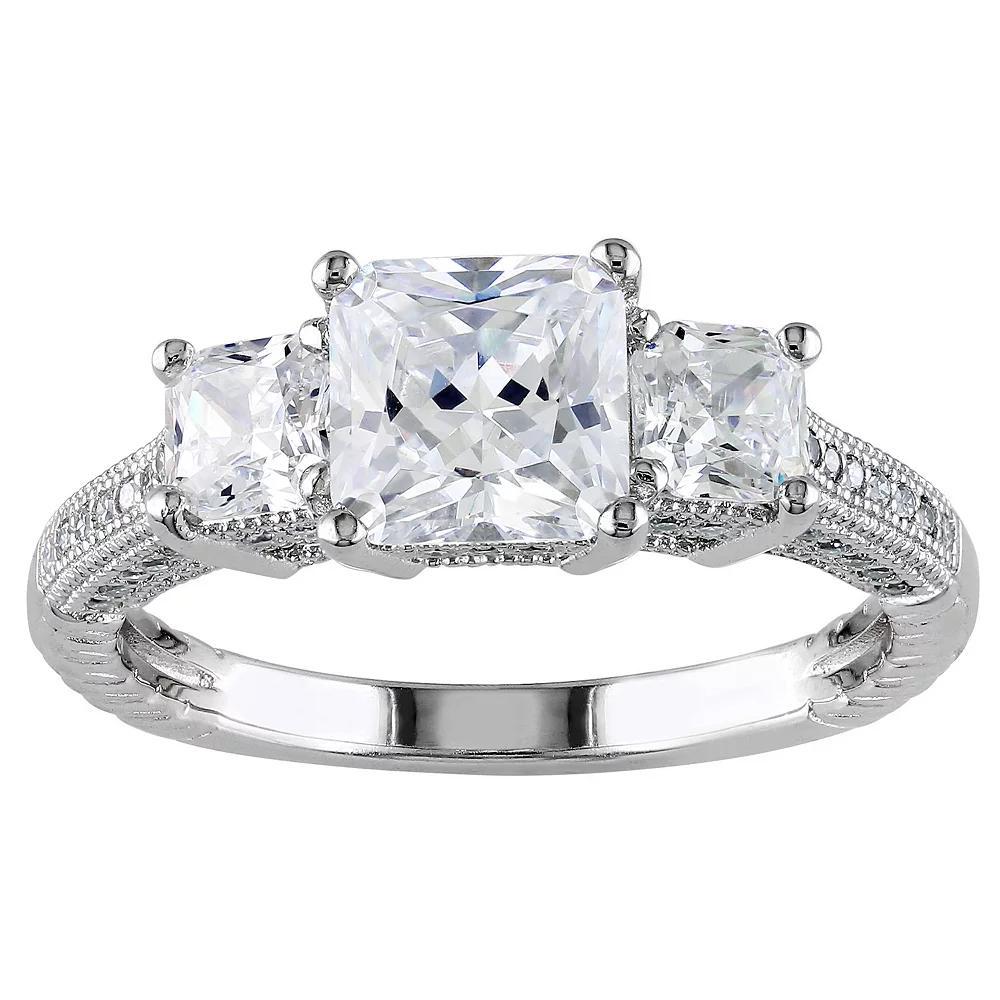 Stella Grace Sterling Silver Cubic Zirconia 3-Stone Engagement Ring, Women's, Size: 8 Product Image