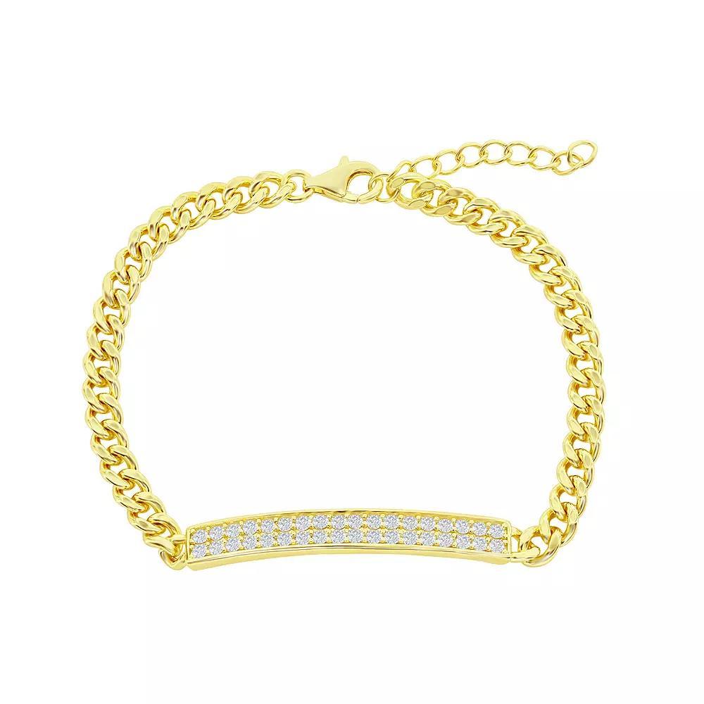 Argento Bella Sterling Silver Micro Pave ID Cuban Chain Bracelet, Women's, Size: 6.5", Gold Tone Product Image