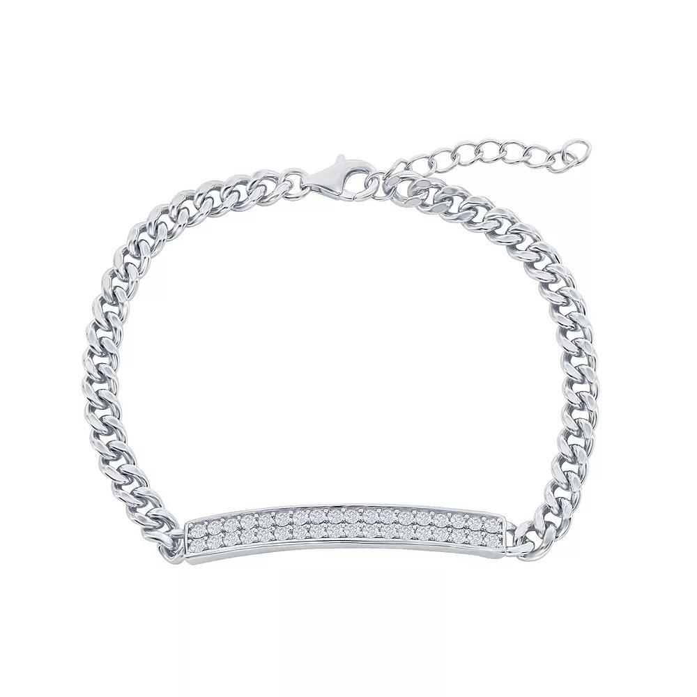 Argento Bella Sterling Silver Micro Pave ID Cuban Chain Bracelet, Women's, Size: 6.5" Product Image
