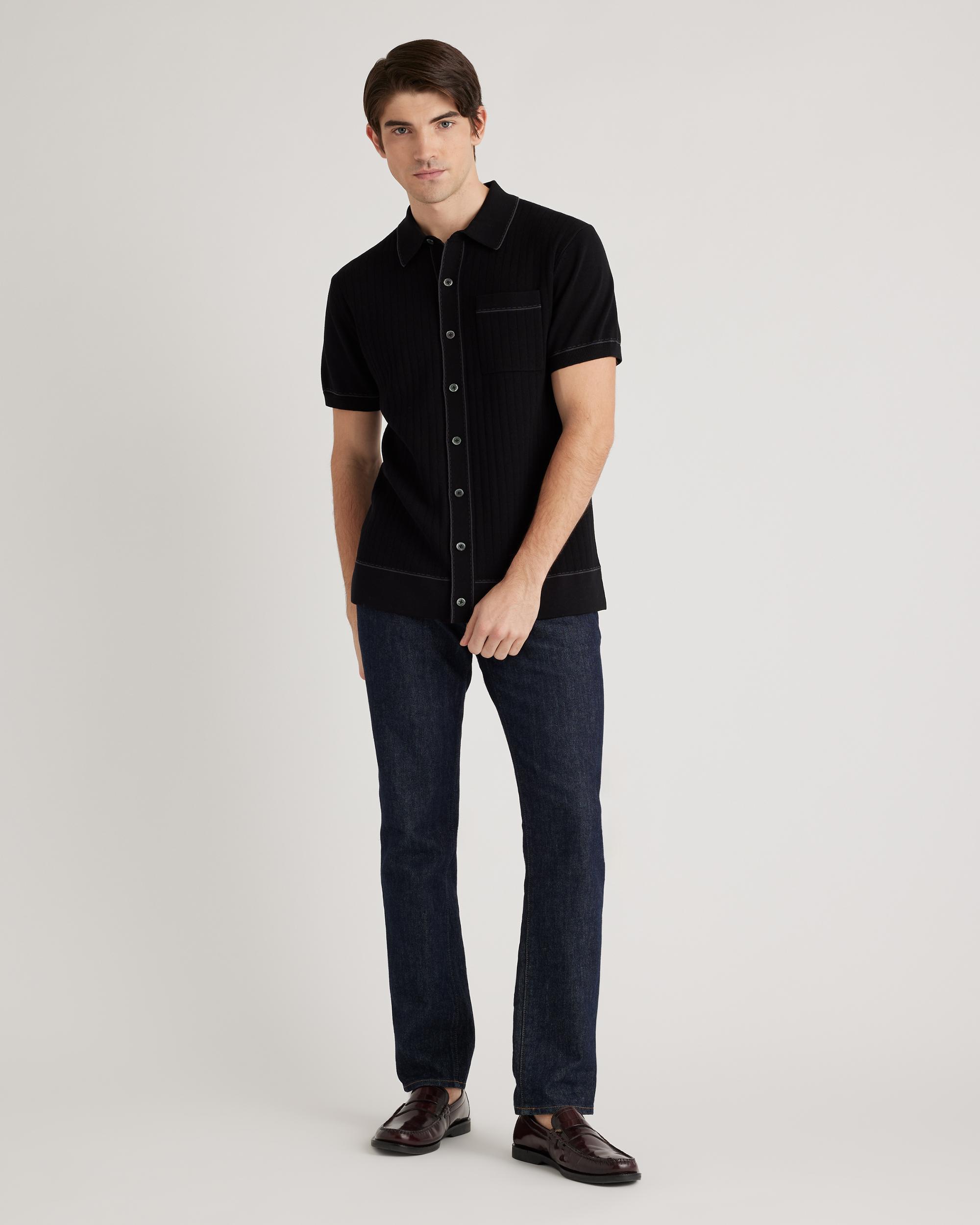 Quince | Men's -Silk Button Down Polo Sweater Organic Cotton Product Image