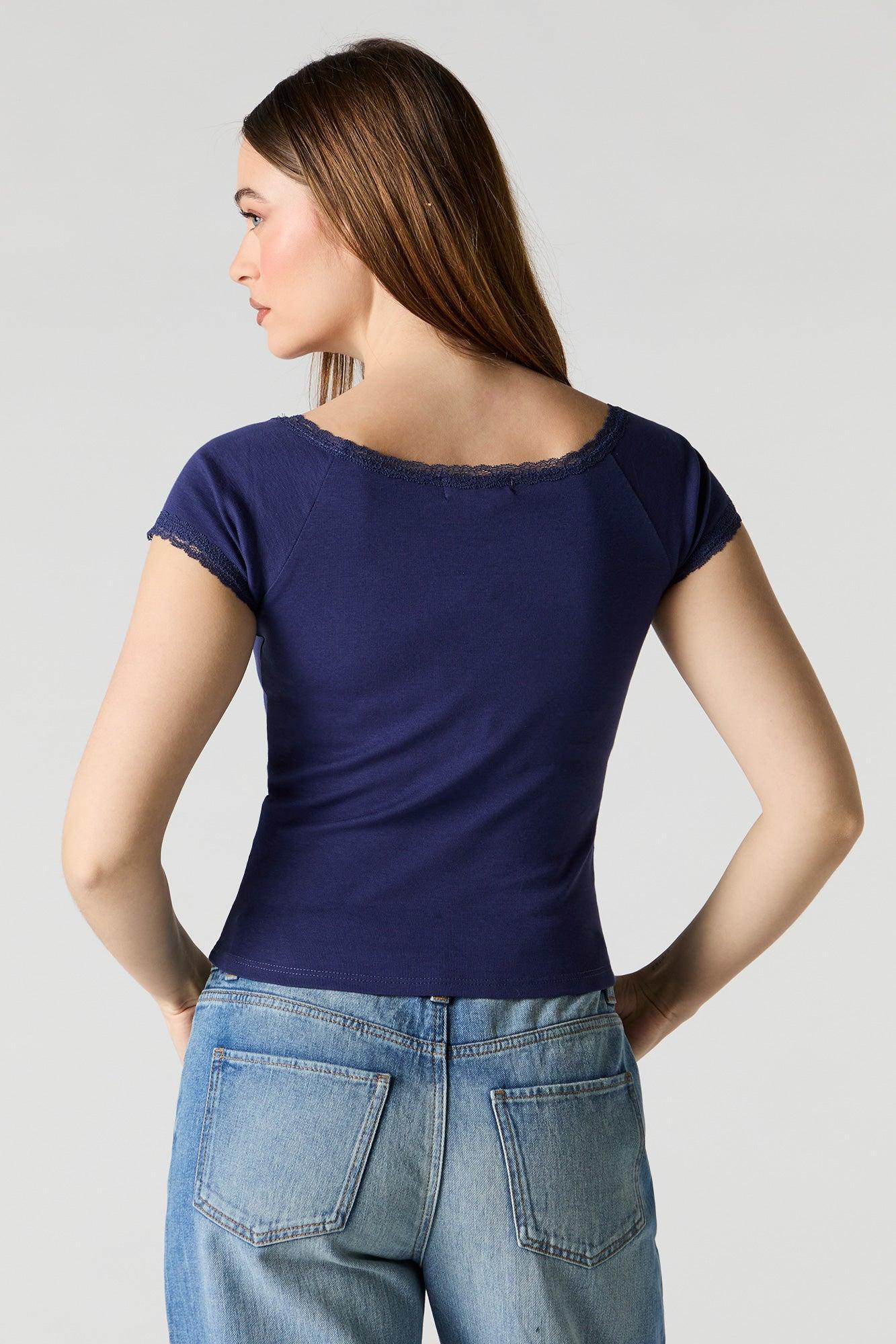 Scoop Neck Lace Trim T-Shirt Female Product Image