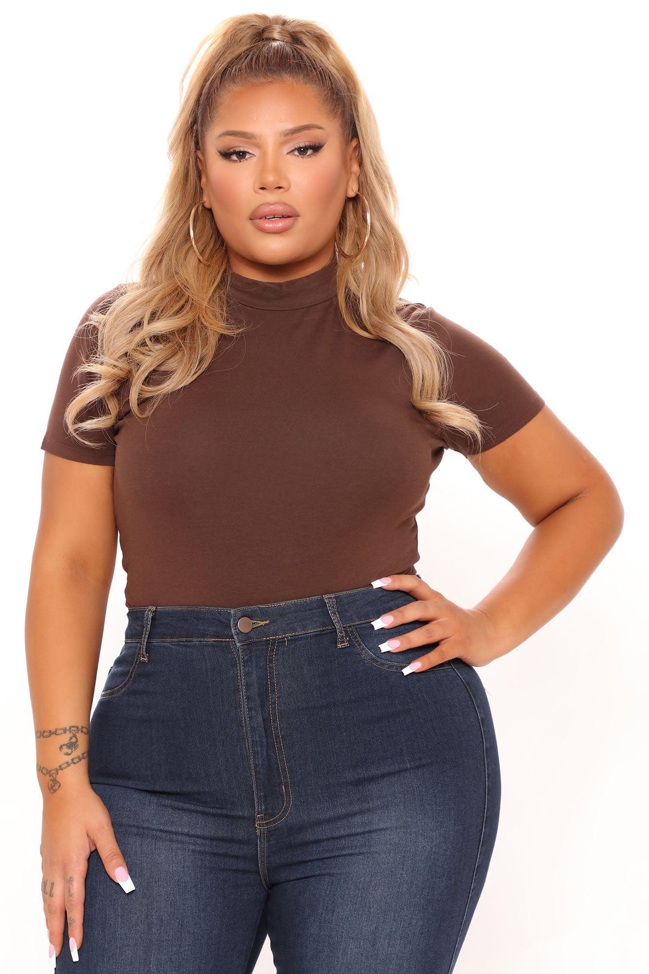 Basic Mock Neck Bodysuit - Chocolate Product Image