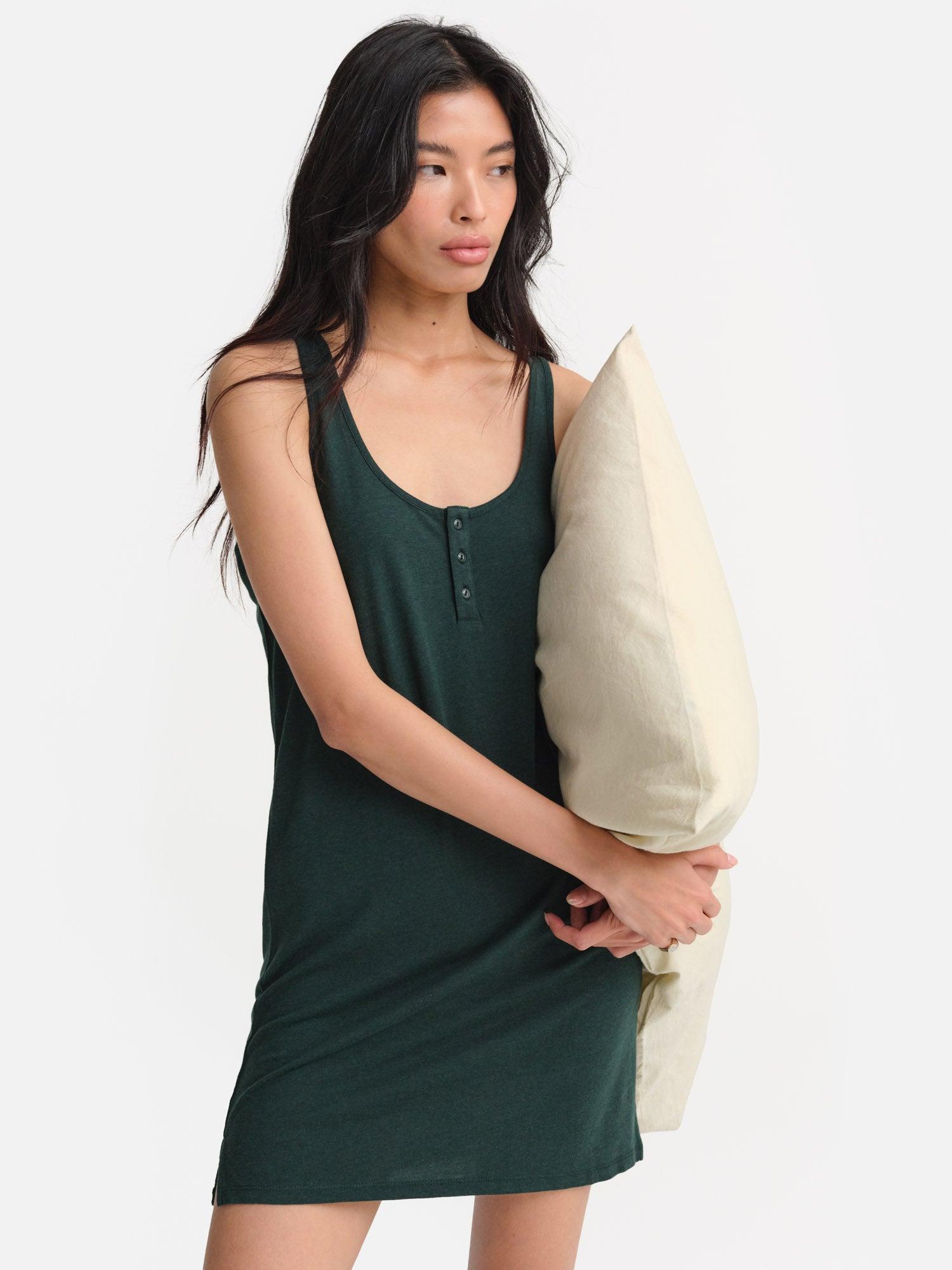Tencel Sleep Button Down Tank Dress Female Product Image