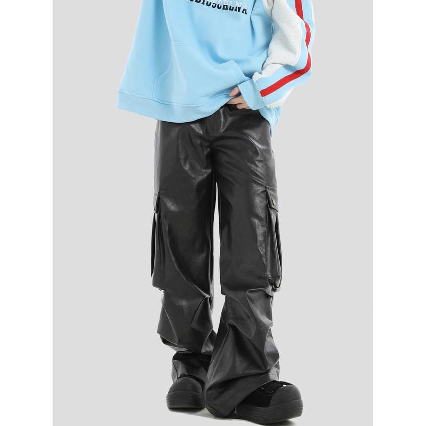 Couple Matching High Rise Faux Leather Wide Leg Pants Product Image