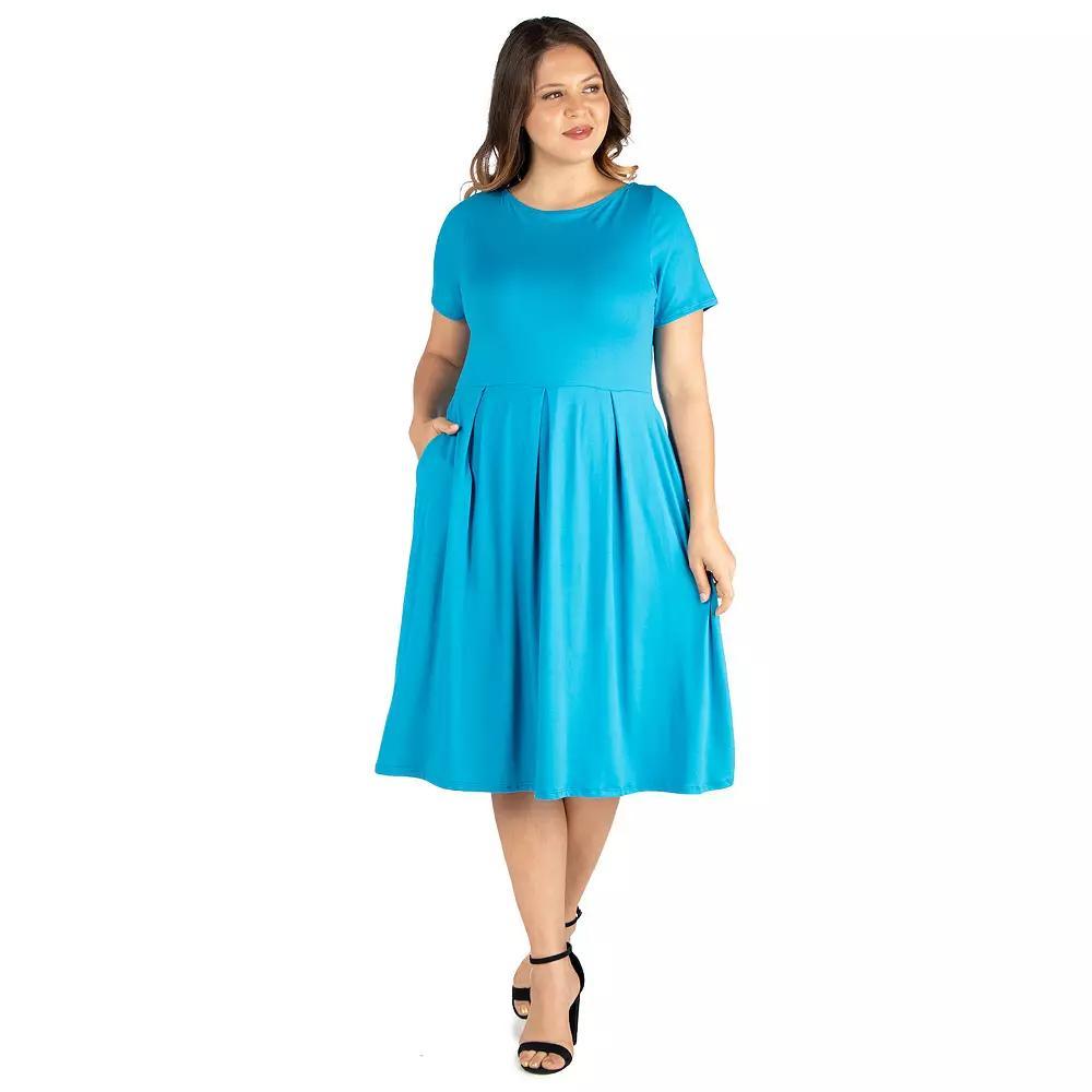 Plus Size 24seven Comfort Apparel Short Sleeve Midi Skater Dress With Pockets, Women's, Size: 3XL, Pink Product Image
