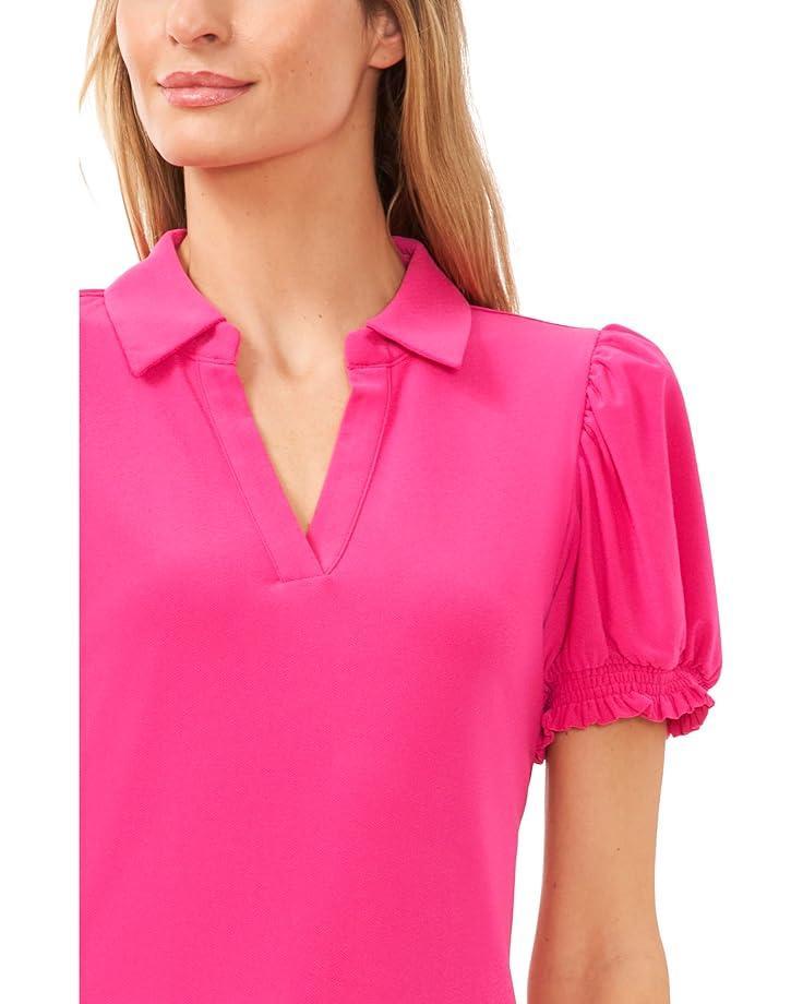 Double Flutter Short Sleeves Hidden Placket Blouse Product Image