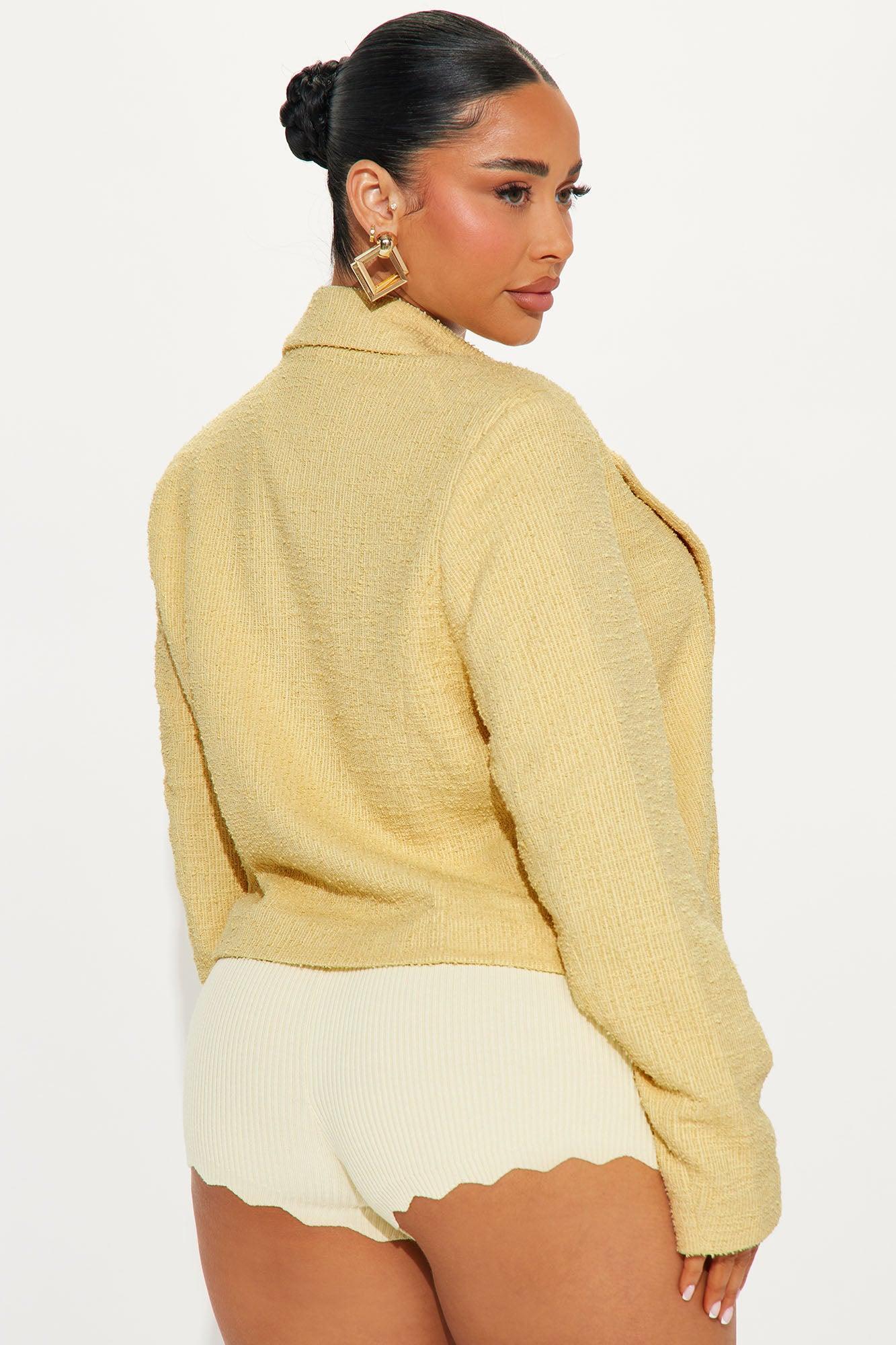 Dana Cropped Solid Tweed Blazer - Yellow Product Image