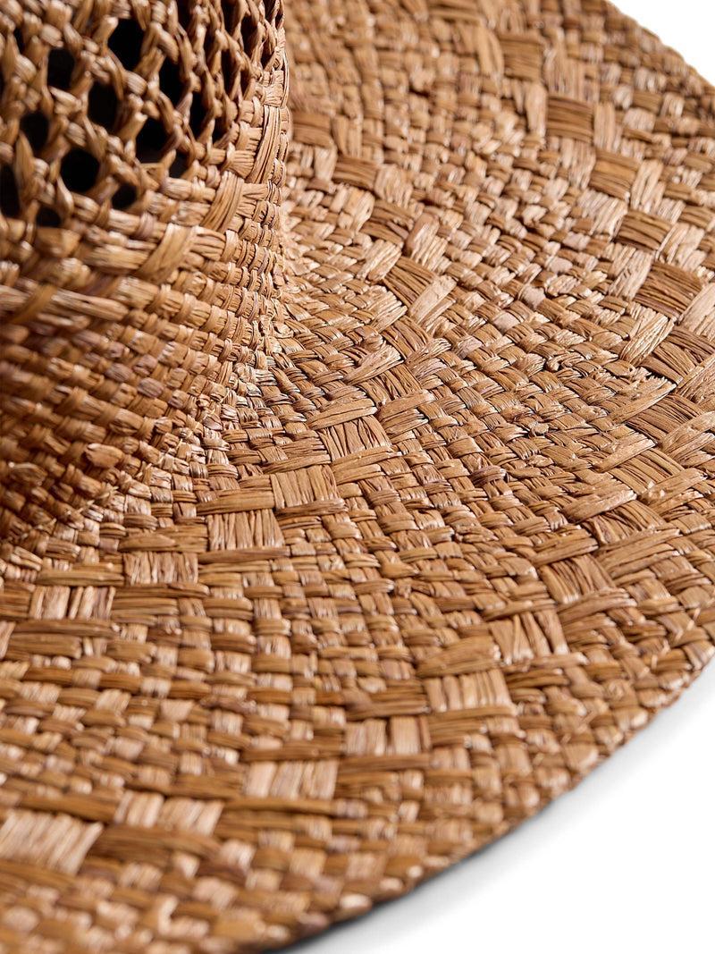 Raffia Mixed Stitch Fedora - Dark Brown Product Image