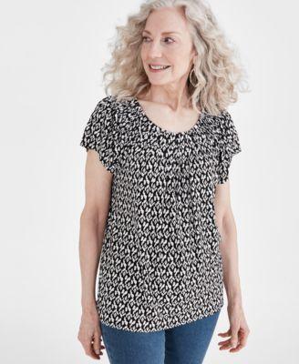 Style & Co Womens Printed Pleated Scoop-Neck Top, Created for Macys Product Image
