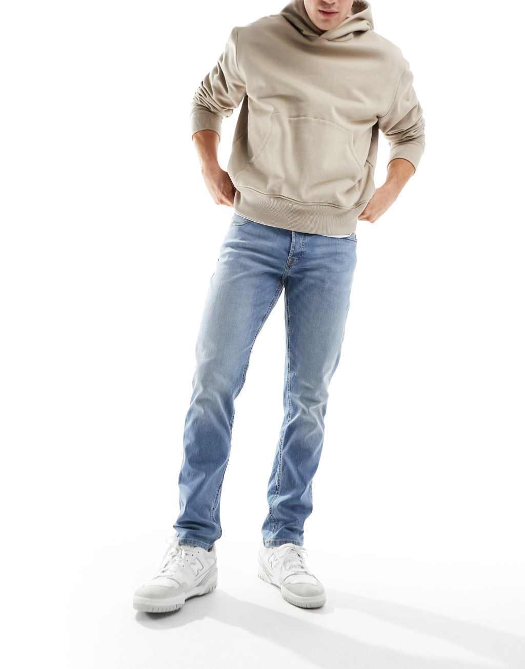 Jack & Jones Glenn slim leg jeans in light wash denim Product Image