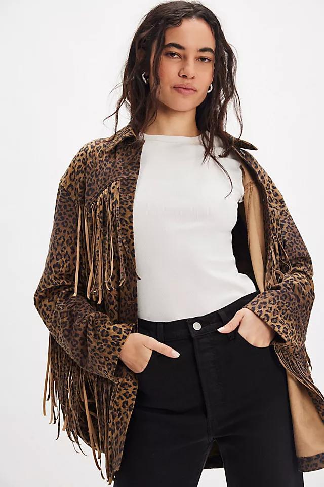 We The Free Fringe Out Vegan Suede Animal Print Jacket Product Image
