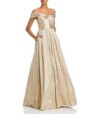 Aidan Mattox Metallic Off The Shoulder Gown Product Image