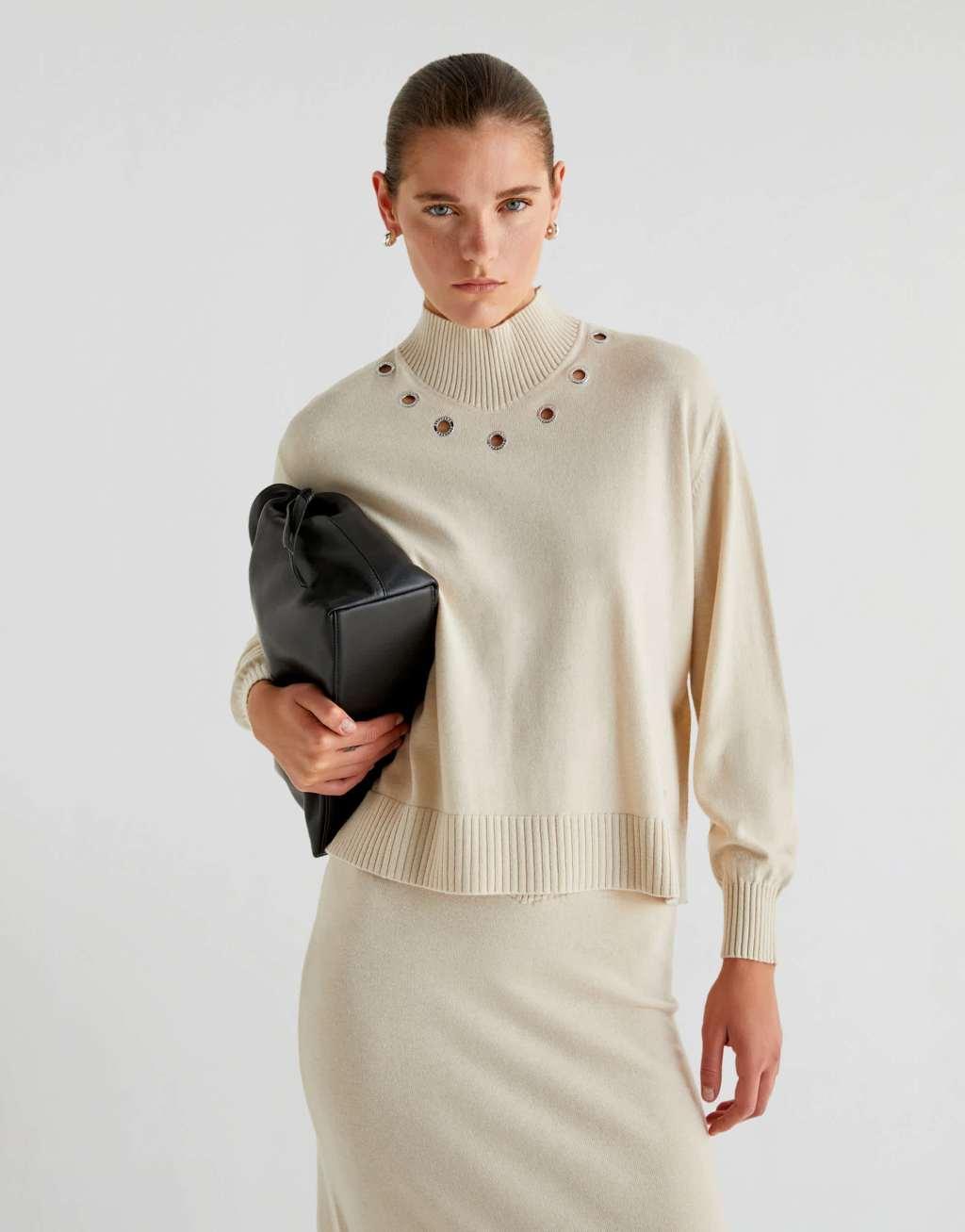 Scalpers eyelet sweater in ecru - part of a set  Product Image