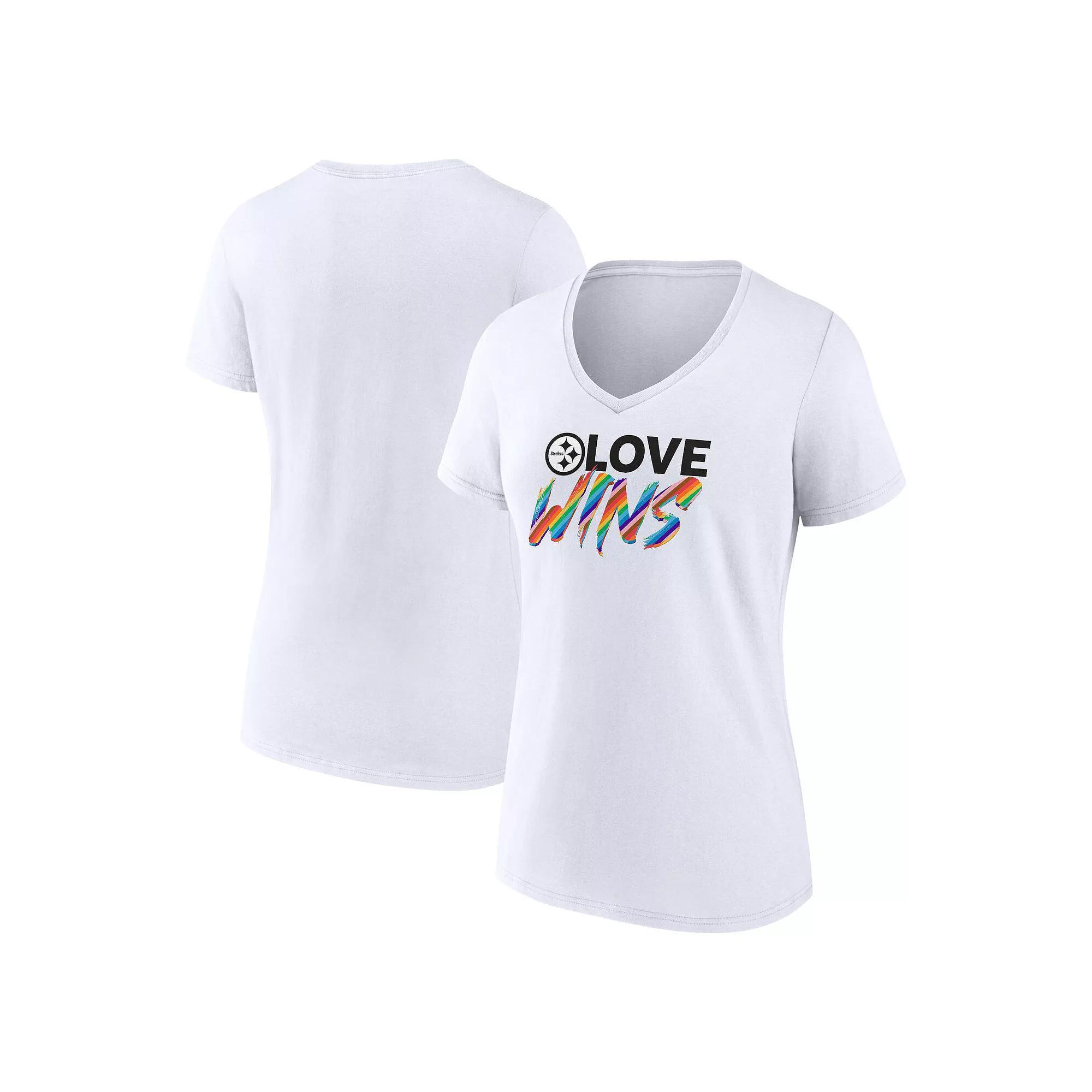 Women's Fanatics Branded White Pittsburgh Steelers Love Wins V-Neck T-Shirt, Size: XL Product Image