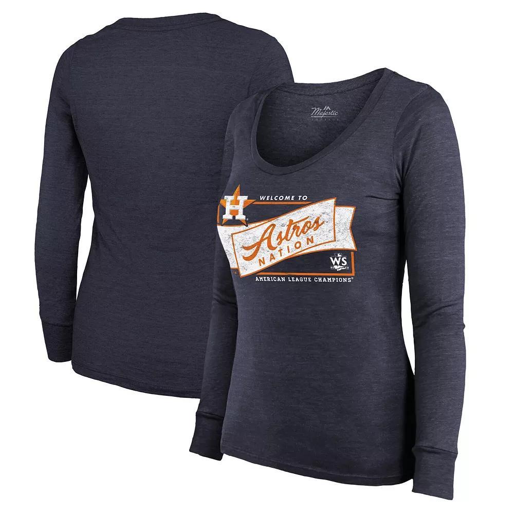 Womens Majestic Threads Houston Astros 2022 American League Champions Tri-Blend Long Sleeve Scoop Neck T-Shirt Blue Product Image