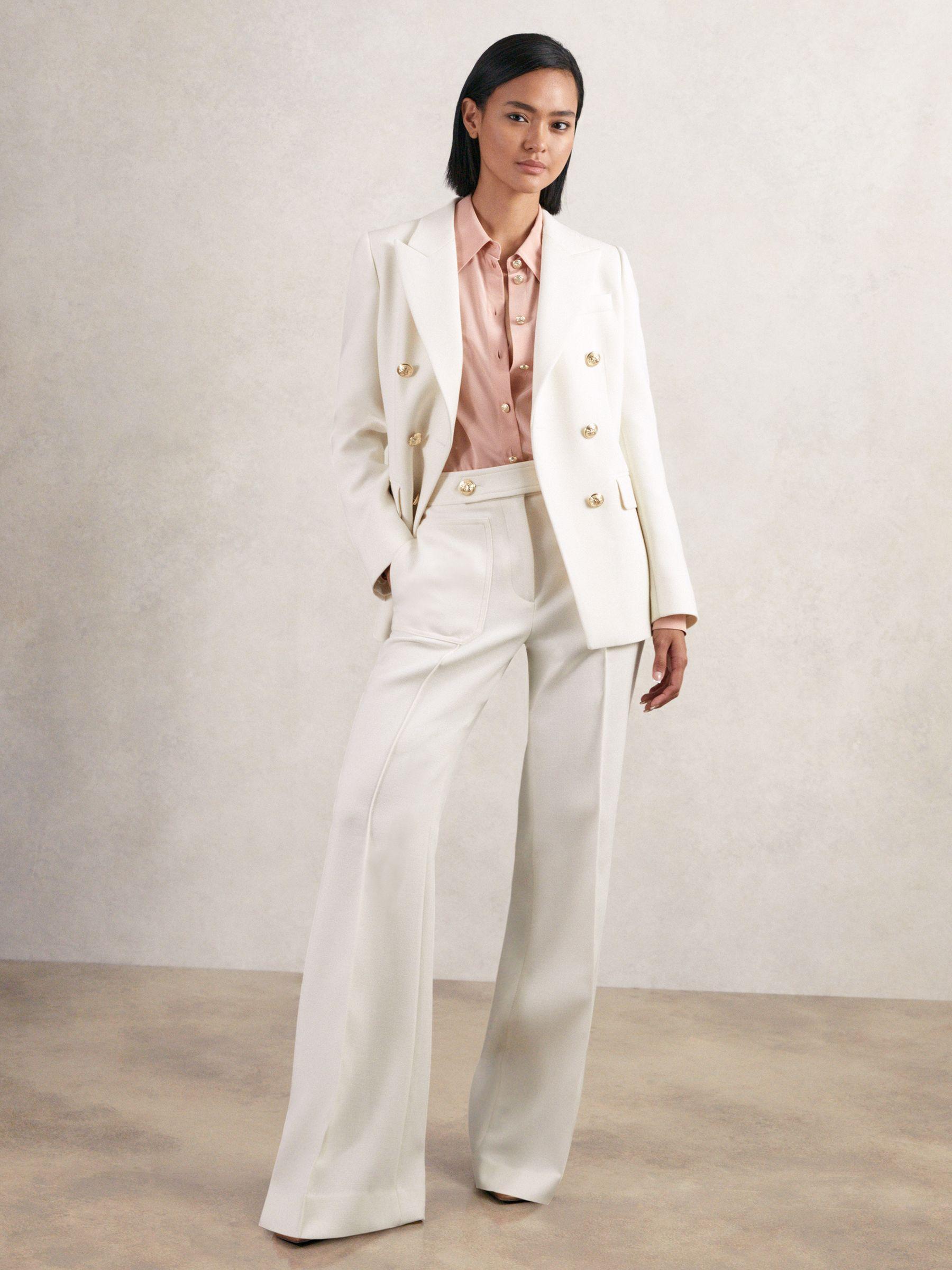 Petite Button-Detail Wide-Leg Trousers in Navy Product Image