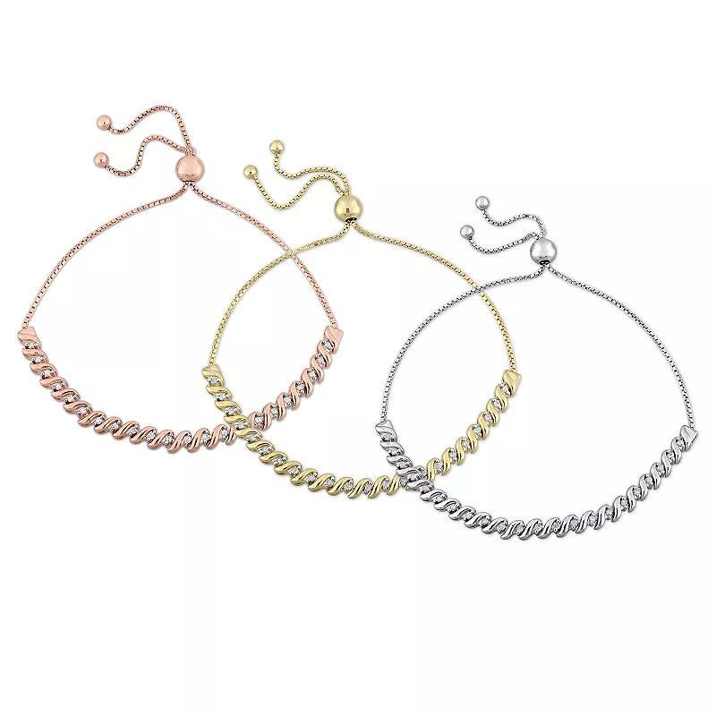 Stella Grace Sterling Silver 3/4 Carat T.W. Diamond 3-Piece Bolo Bracelet Set, Women's, Size: 5-9" ADJ Product Image