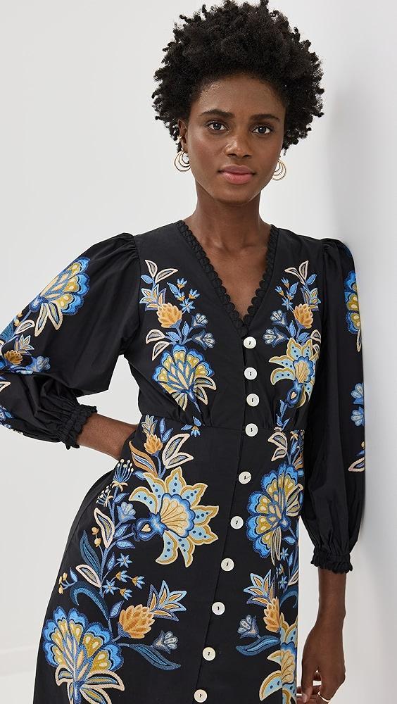 FARM Rio Stitched Garden Black Midi Dress | Shopbop Product Image