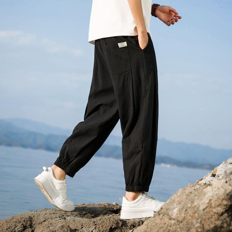 Drawstring Waist Plain Crop Harem Pants Product Image