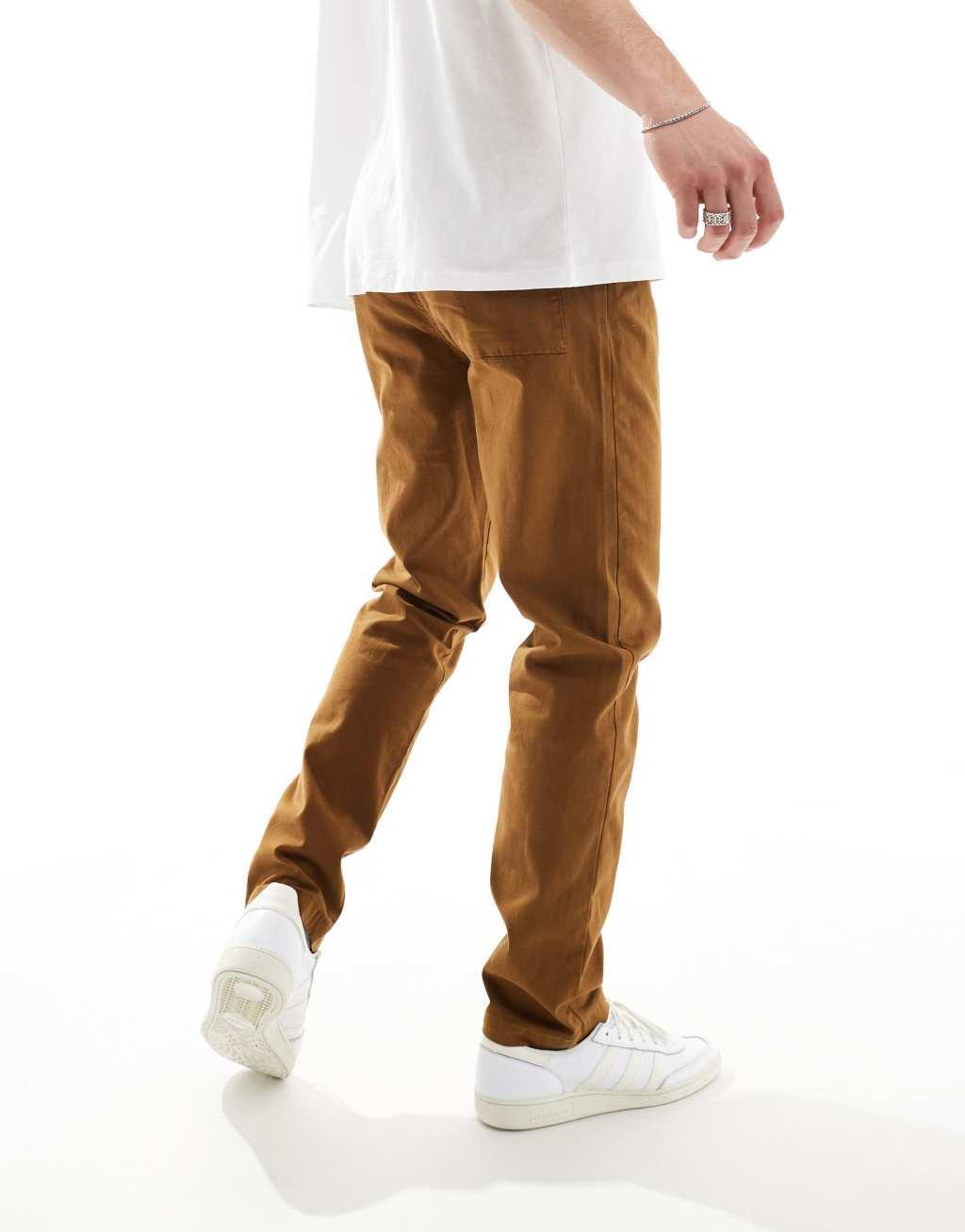 ASOS DESIGN slim pull on pants in brown Product Image
