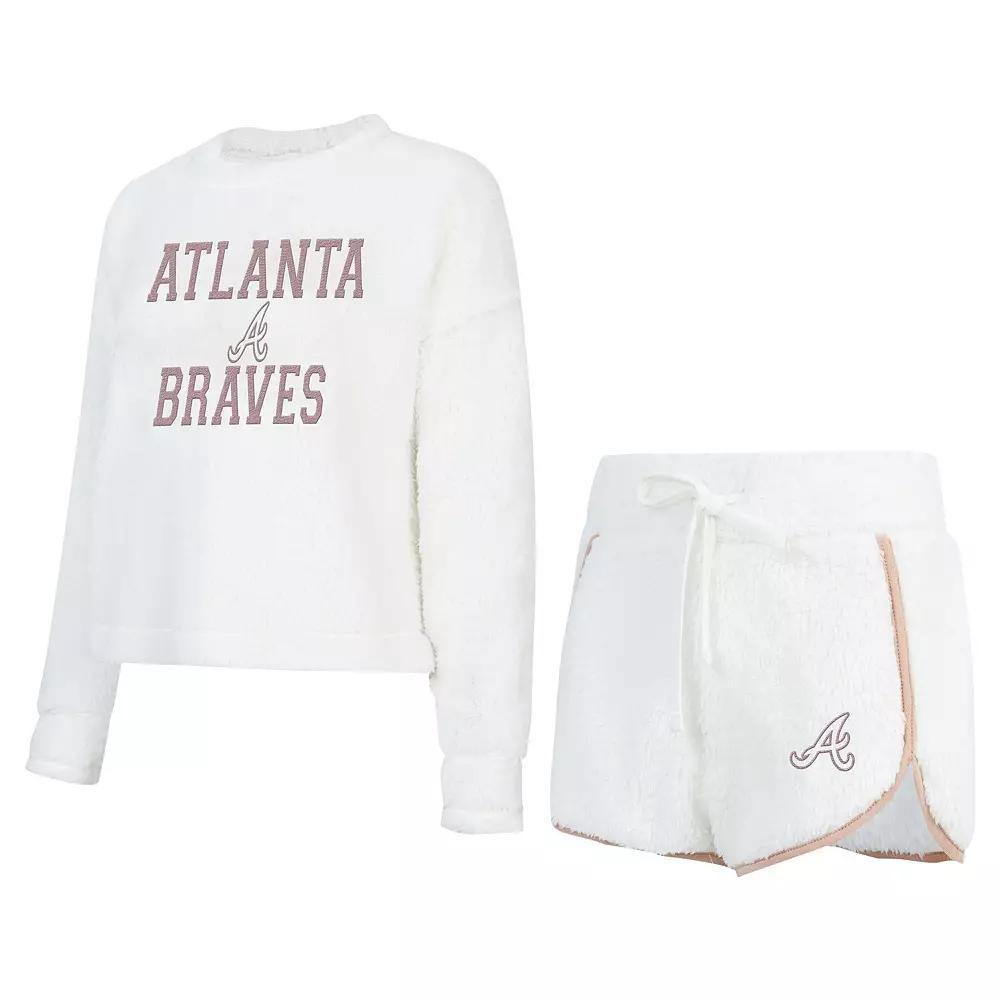 Women's Concepts Sport White Atlanta Braves Painter Sherpa Long Sleeve T-Shirt & Short Set, Size: XL Product Image