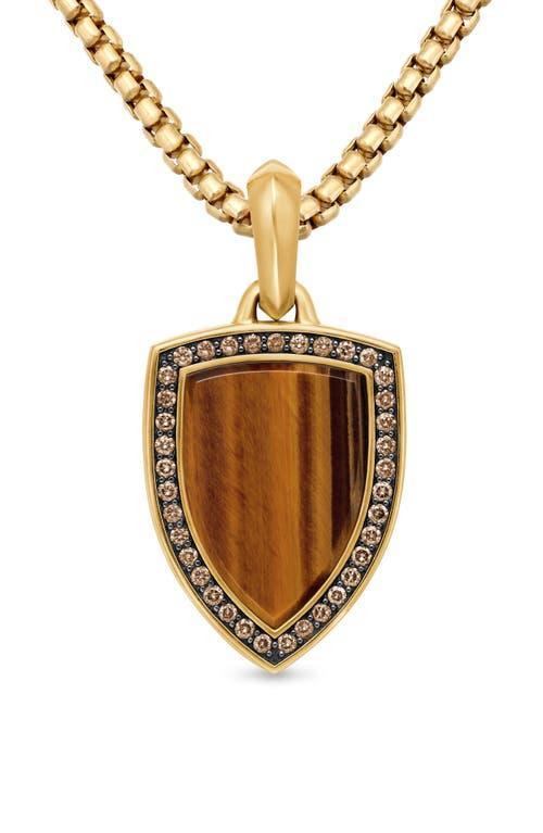 David Yurman Shield Amulet Pendant in 18K Yellow Gold with Tigers Eye and Pave Cognac Diamonds Product Image