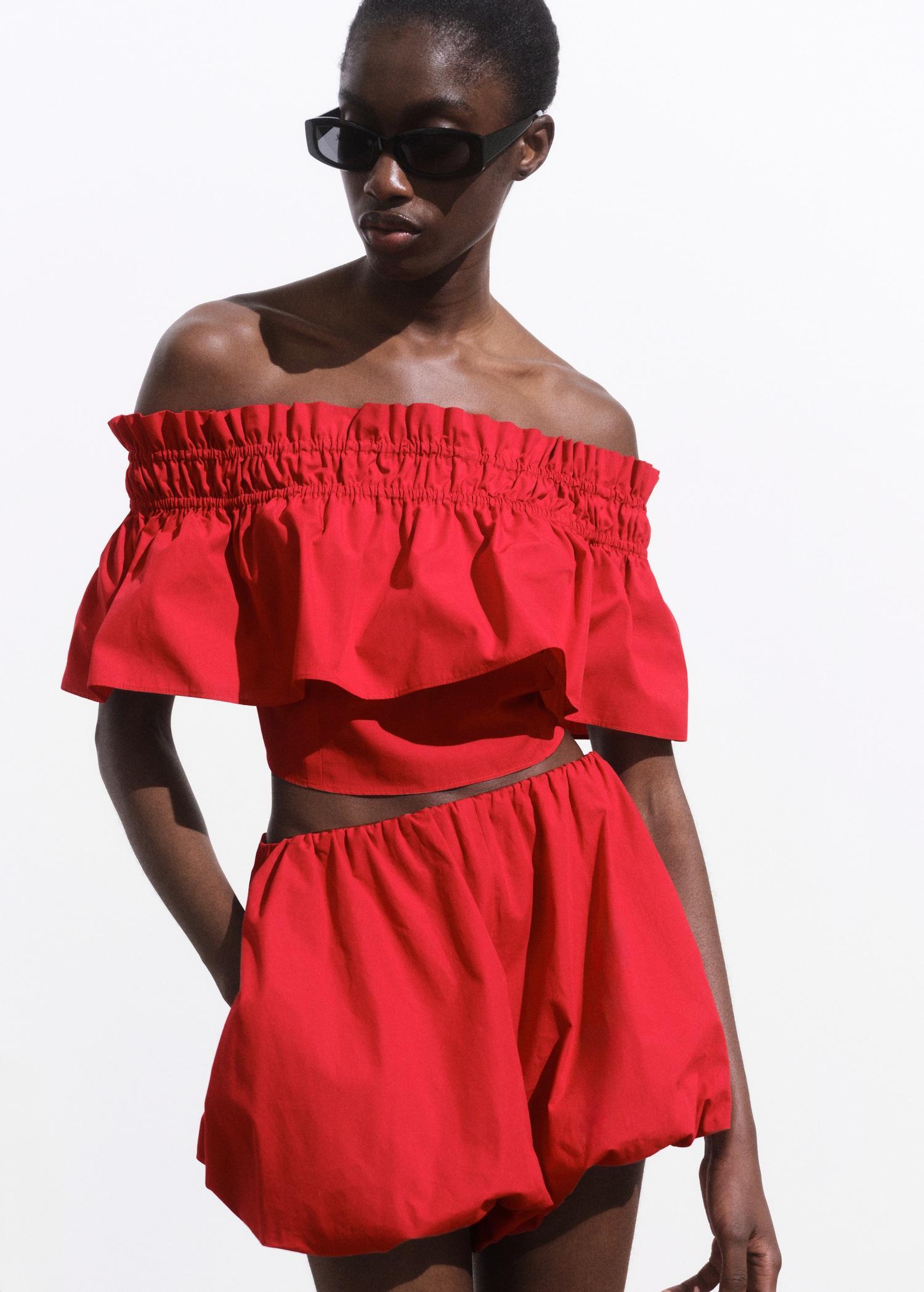 Strapless top with ruffle - Women | MANGO USA Product Image