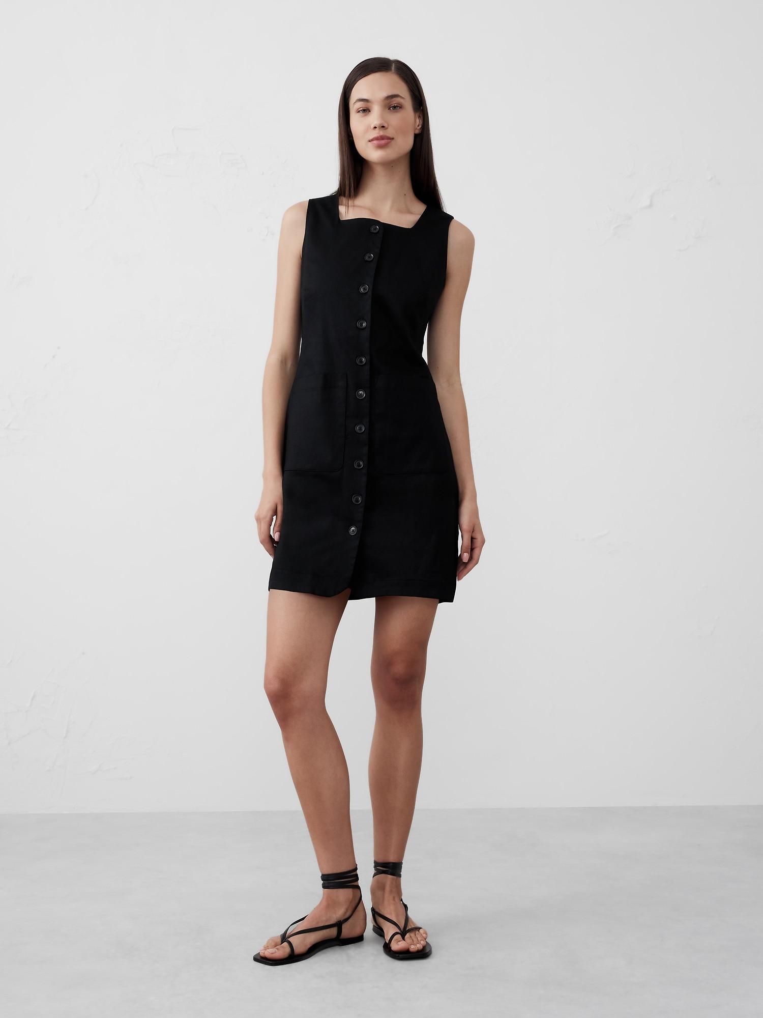Square-Neck Linen-Blend Mini Dress Product Image