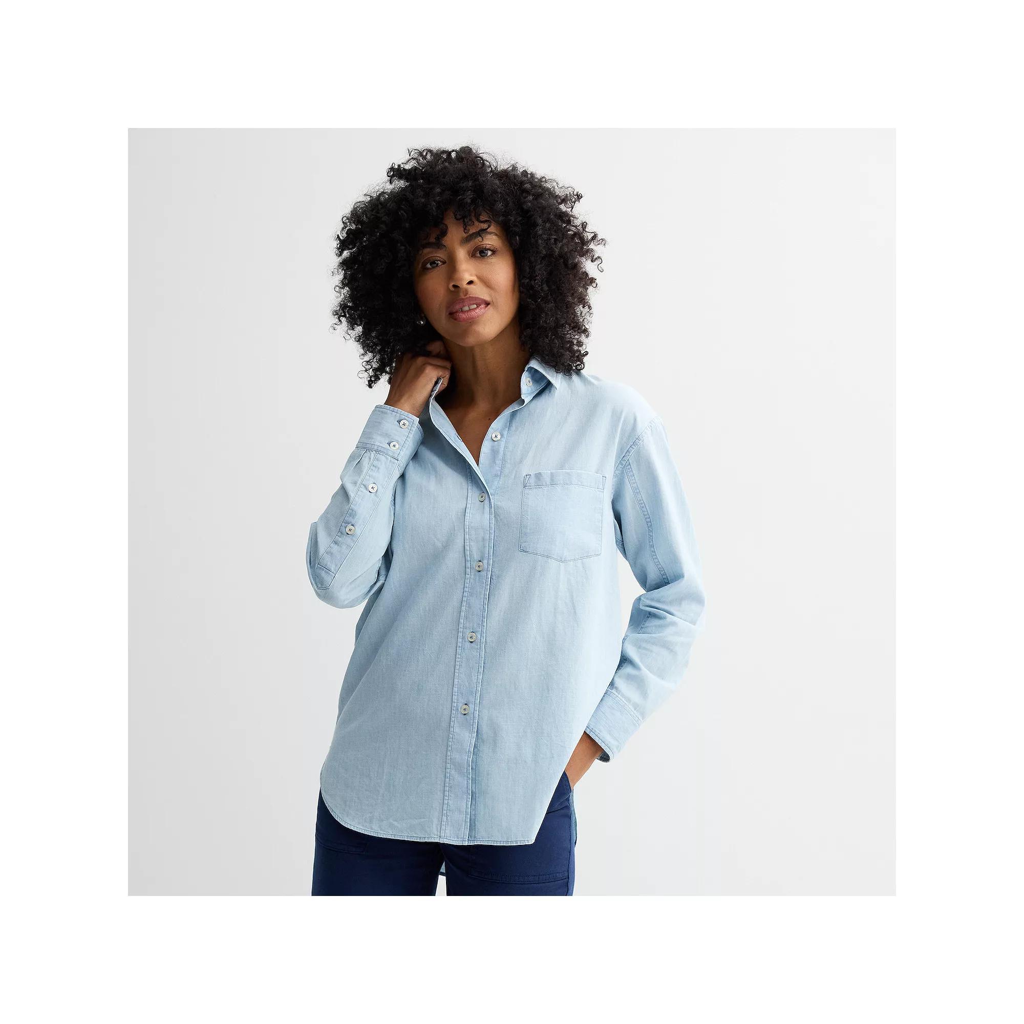 Petite Sonoma Goods For Life® Oversized Boyfriend Shirt, Women's, Size: XXL Petite, New Chambray Product Image