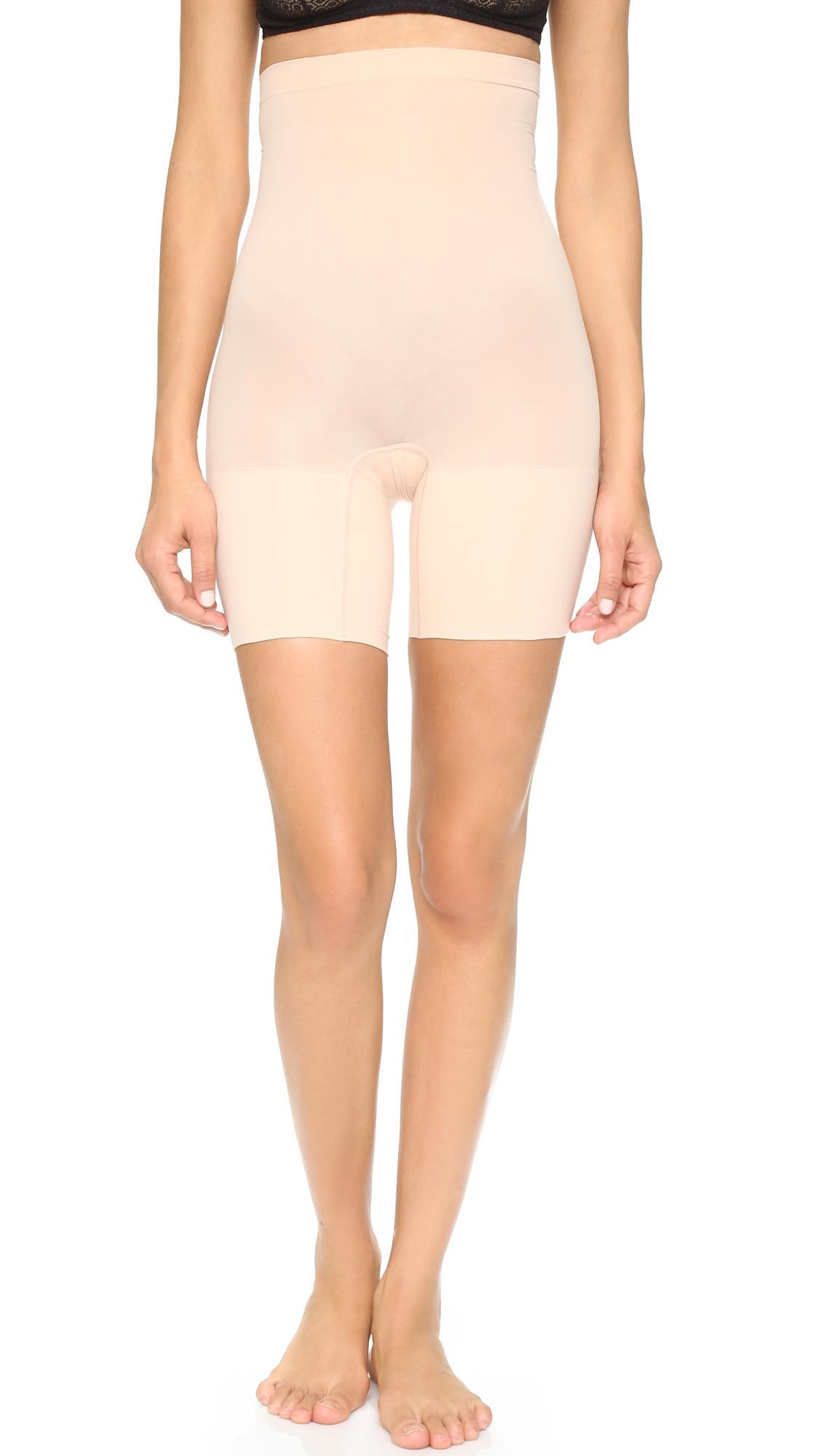 Spanx Everyday Seamless Shaping High-Waisted Mid-Thigh Shorts in beige Product Image