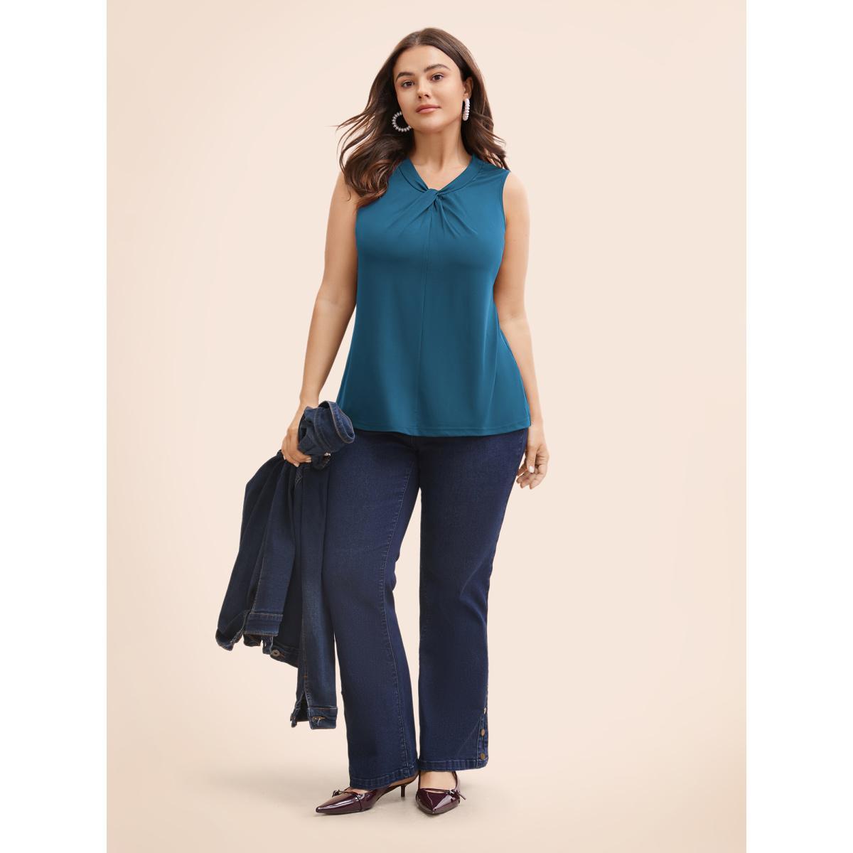 Plus Size Solid Asymmetrical Neck Twist Front Tank Top Women Aegean Elegant Twist Asymmetrical Neck Everyday Tank Tops Camis BloomChic 14-16/1X Product Image