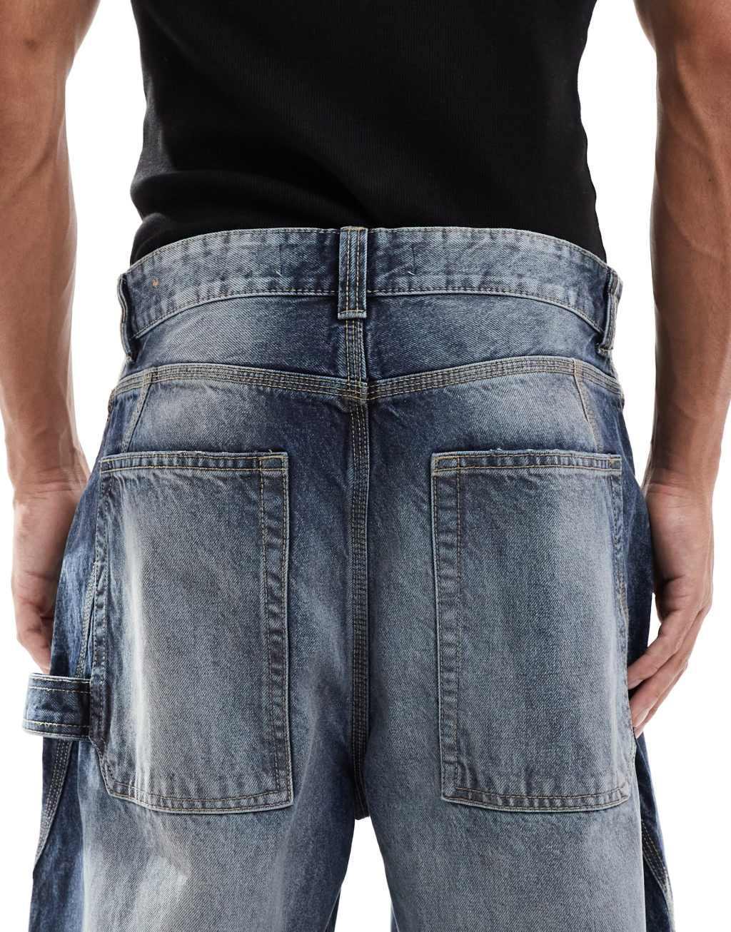 Bershka baggy carpenter fit jeans in mid blue Product Image