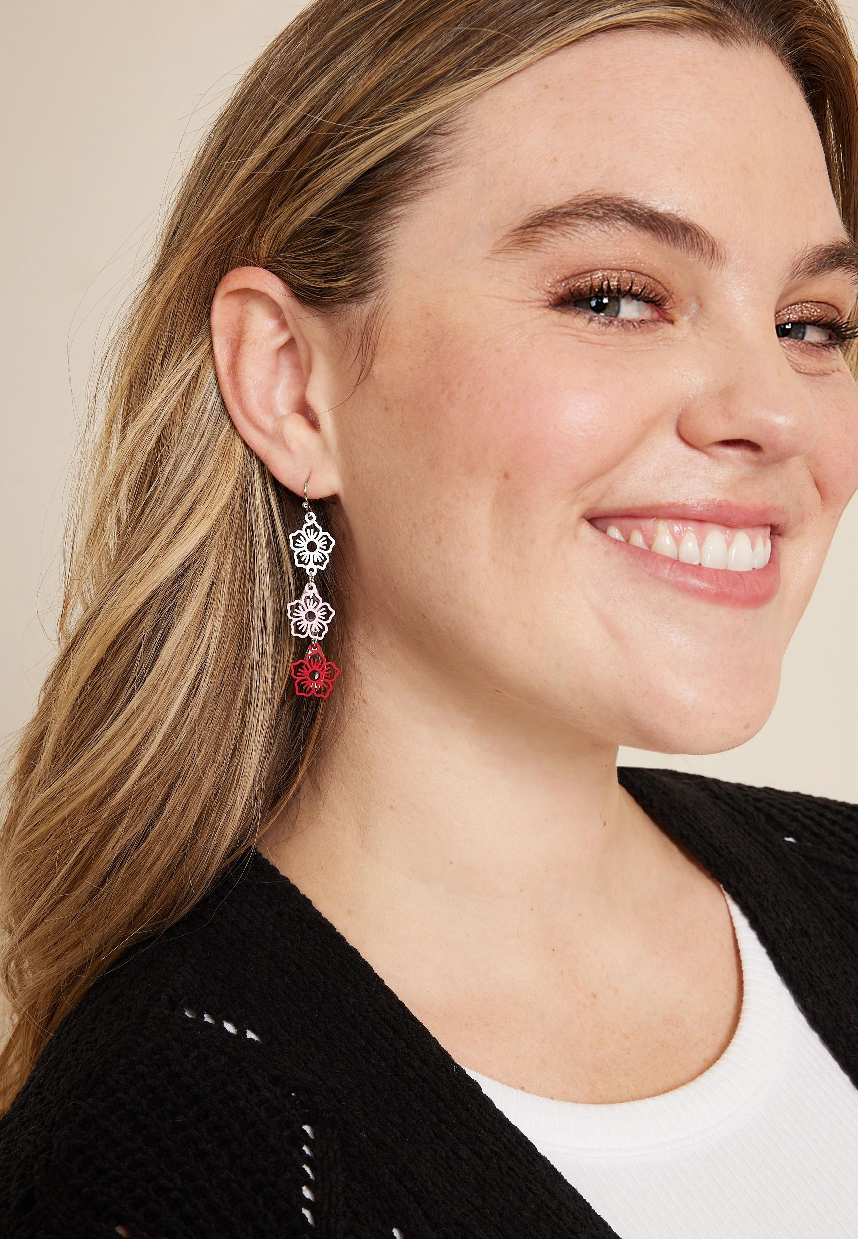 Maurices Womens Multicolor Floral Drop Earrings Red Size O/s Product Image
