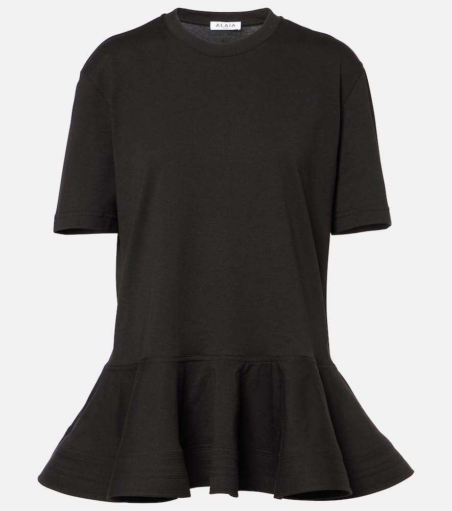 ALAÏA Peplum Cotton Jersey T-shirt In Schwarz Product Image